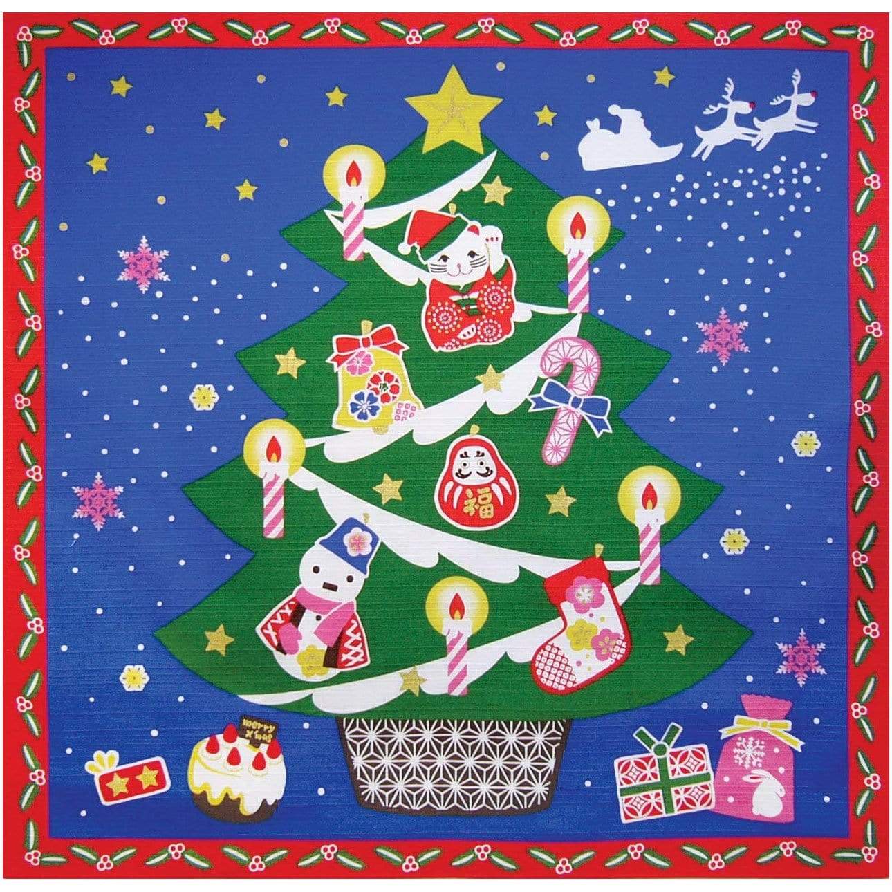 Eco-Friendly Japanese Cotton Furoshiki Wrapping Cloth - Reusable Bento Lunch Box Wrap, Christmas Gift Wrapping, Picnic & Party Decor (Traditional Maeda Senko Design)
