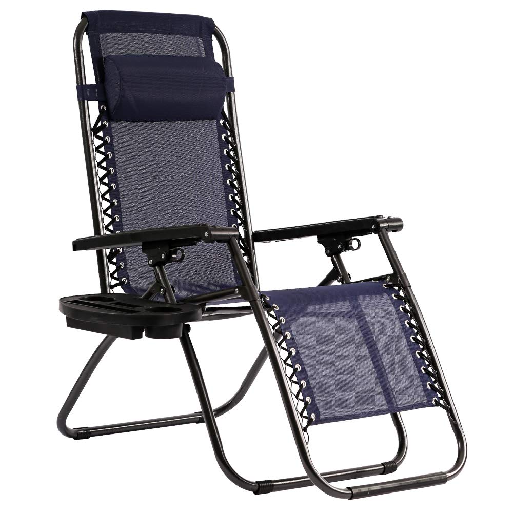 Zero Gravity Lounge Chair - Adjustable Folding Outdoor Recliner with Pillow & Cup Holder - Portable Patio Chair for Backyard, Poolside, Beach, Garden, Lawn, Deck - Perfect for Relaxing, Sunbathing & Outdoor Lounging (Blue)