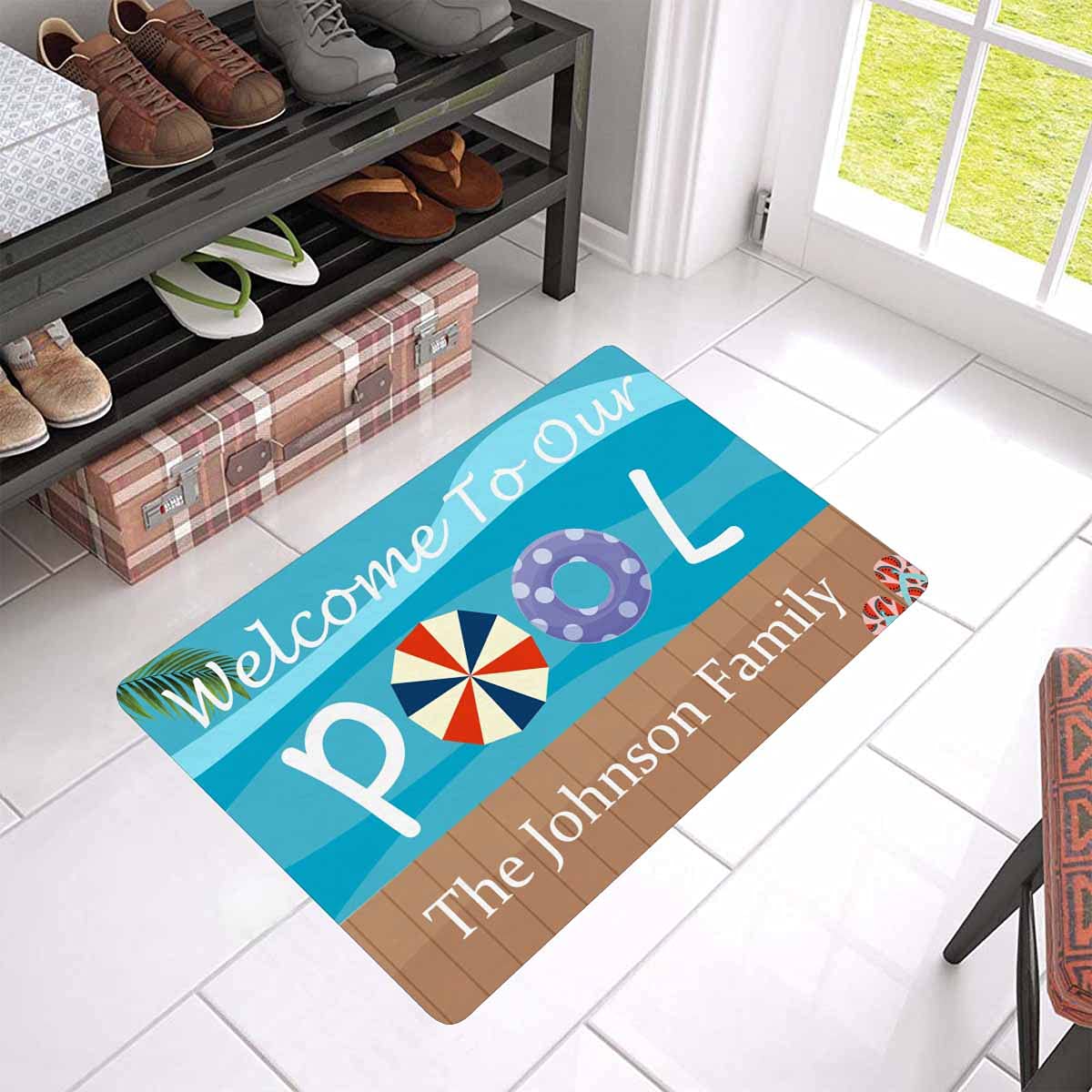 Personalized Custom Family Name Funny Summer Pool Party Welcome Doormat 24