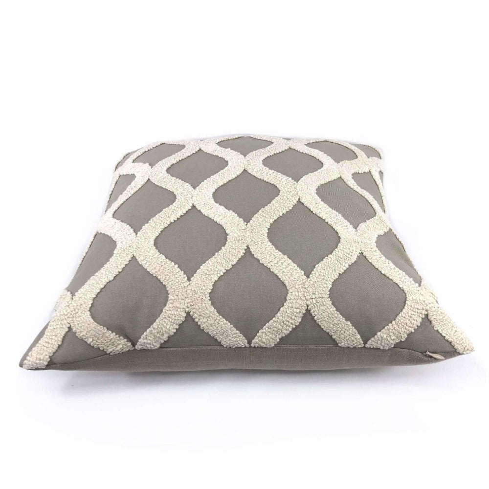 Carlyle Boucle Embroidered Gray & Cream Trellis Pillow Cover - Decorative Throw Pillow Case for Sofa, Bed, Couch - Home Decor Accent for Living Room, Bedroom