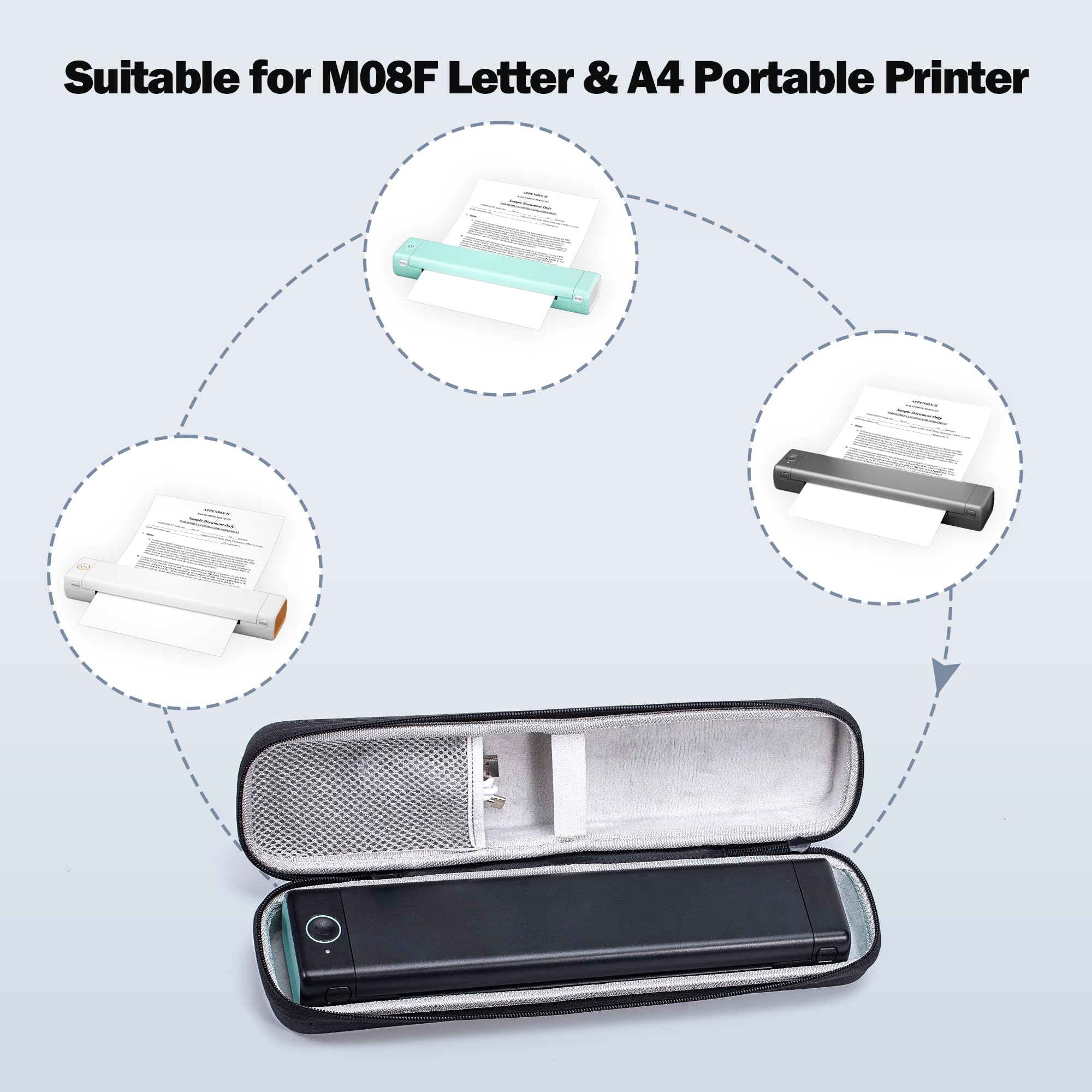 Durable Black EVA Protective Case with Zipper & Handle for M08F Portable Printer - Travel Storage & Office Organization Accessory