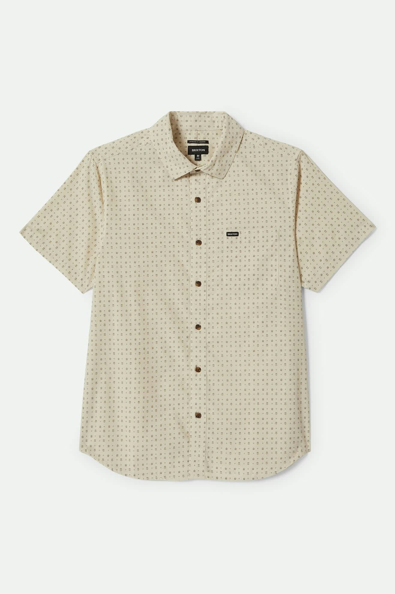 Charter Print Short Sleeve Shirt - Off White with Micro Floral Design | Casual Summer Wear for Men & Women