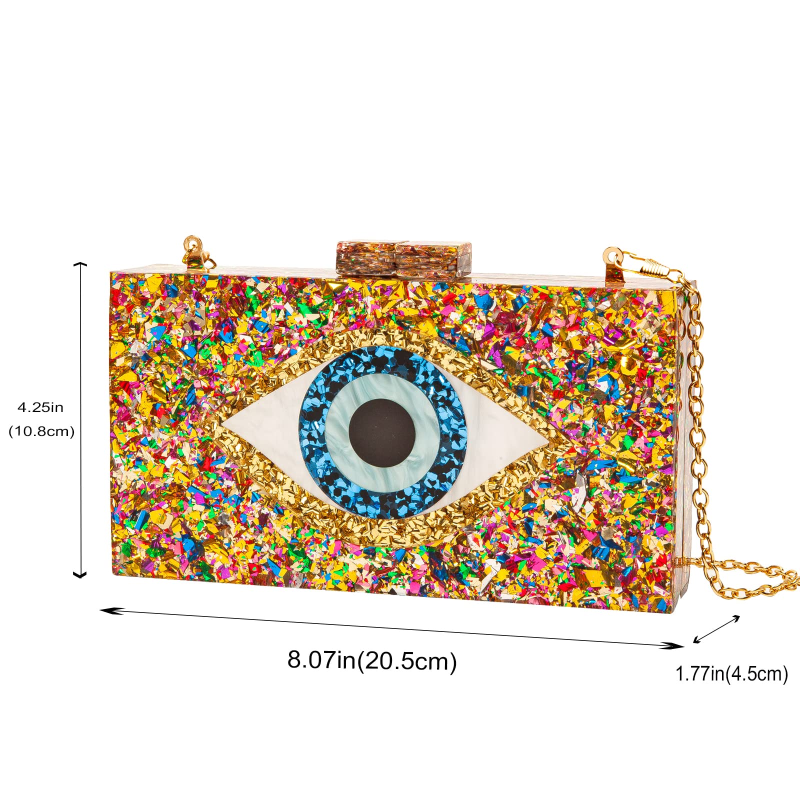 LETODE Women's Evil Eye Acrylic Clutch Purse - Glitter Evening Bag with Chain, Shoulder & Crossbody Strap - Perfect for Parties, Weddings & Night Out