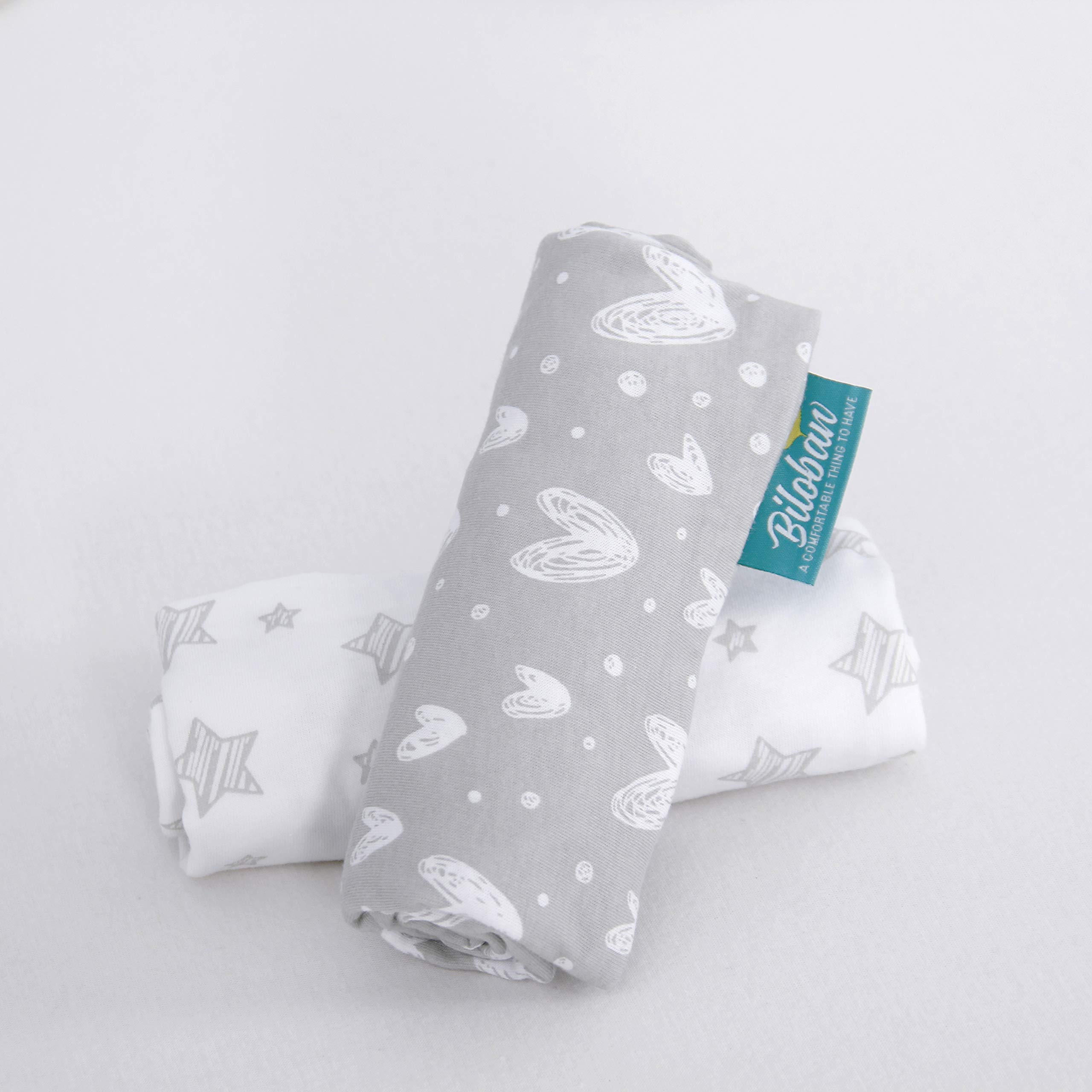 Soft & Breathable 100% Jersey Cotton Pack and Play Sheets - 2 Pack, Fits ADOVEL, BabyBond & ELEMARA 4-in-1 Bassinet Bedside Crib - Grey & White Star Print - Perfect for Nursery, Travel & Co-Sleeping