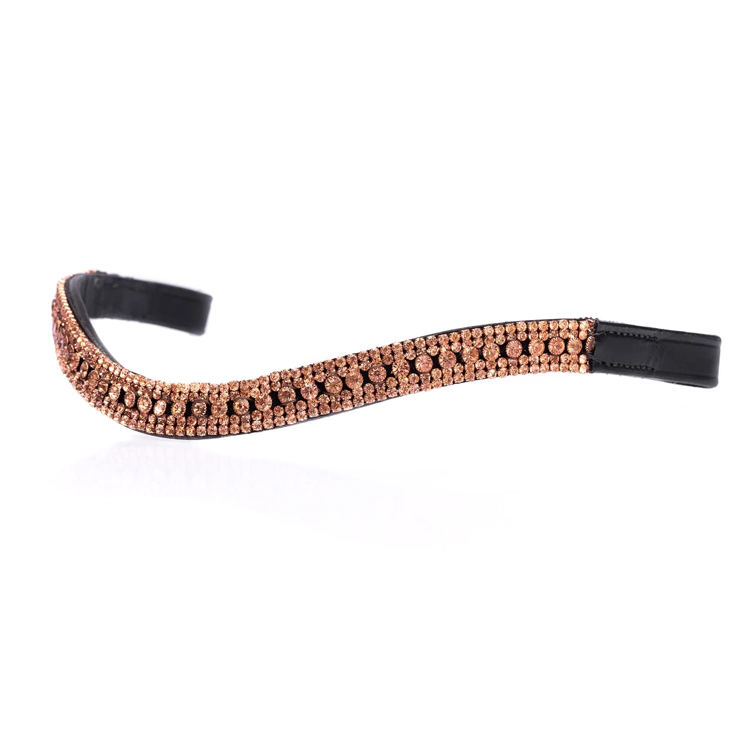 Rose Gold Crystal Princess Wave Browband - Elegant Black Rhinestone Horse Headband for Equestrian Shows & Dressage | Perfect for Competitions, Photo Shoots & Special Events