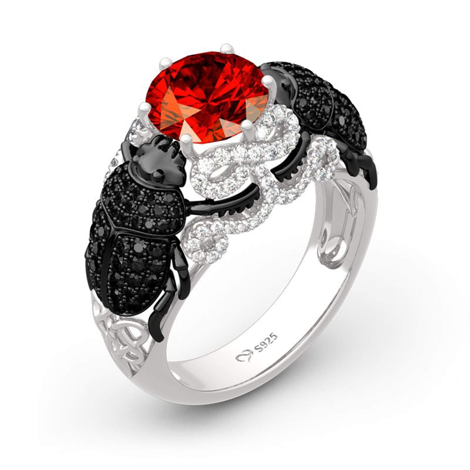 Jeulia Sterling Silver Insect Magic Scarab Ring for Women - Round Cut Elegant Jewelry for Wife, Girlfriend, Engagement, Wedding, Anniversary, Christmas & Birthday Gift - Comes with Jewelry Box - Perfect for Everyday Wear, Special Occasions & Fashion Accessories