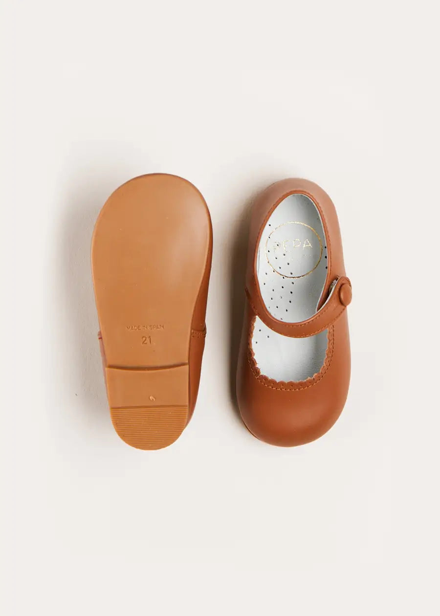 Brown Leather Mary Jane Baby Shoes for Girls & Boys - Soft & Comfortable (Size 20-26EU) - Perfect for First Walkers, Special Occasions & Photo Shoots