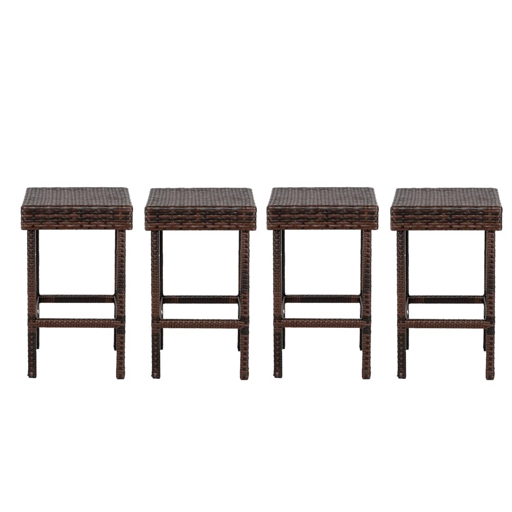 24 Inch Counter Height Rattan Bar Stools Set of 4 - Backless Wicker Bistro Stools for Kitchen, Dining Room, Pub - Indoor Outdoor Patio Furniture (Brown) - Perfect for Breakfast Nooks, Outdoor Entertaining & Small Space Dining