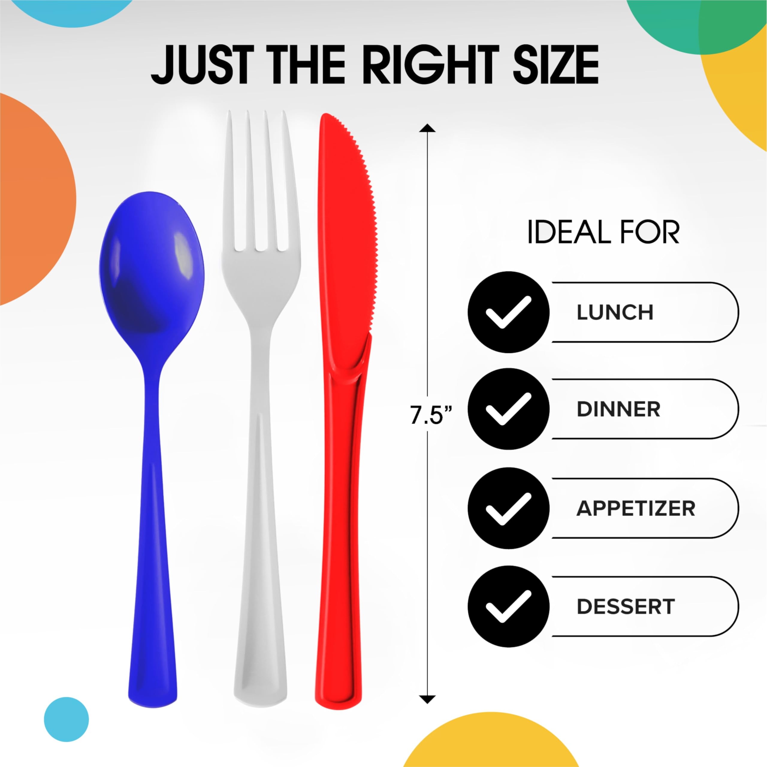 150-Piece Heavy Duty Patriotic Plastic Cutlery Set - 50 Forks, 50 Knives & 50 Spoons - Disposable Flatware for 4th of July BBQs, Picnics, Memorial Day Parties & Patriotic Events