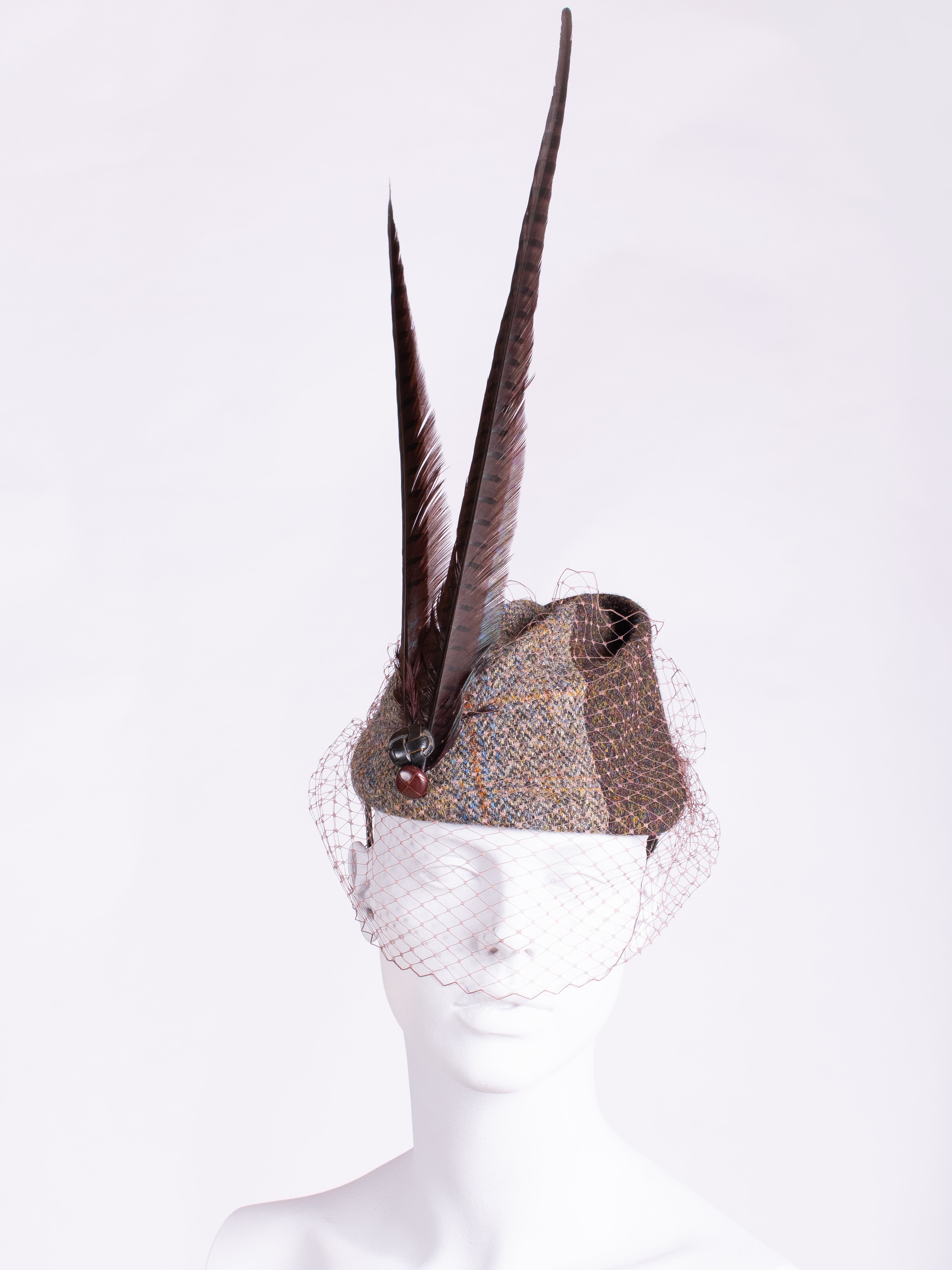 Highland Pleat With Veil - Sage & Chocolate Wedding Headpiece | Elegant Bridal Hair Accessory for Ceremonies & Photoshoots