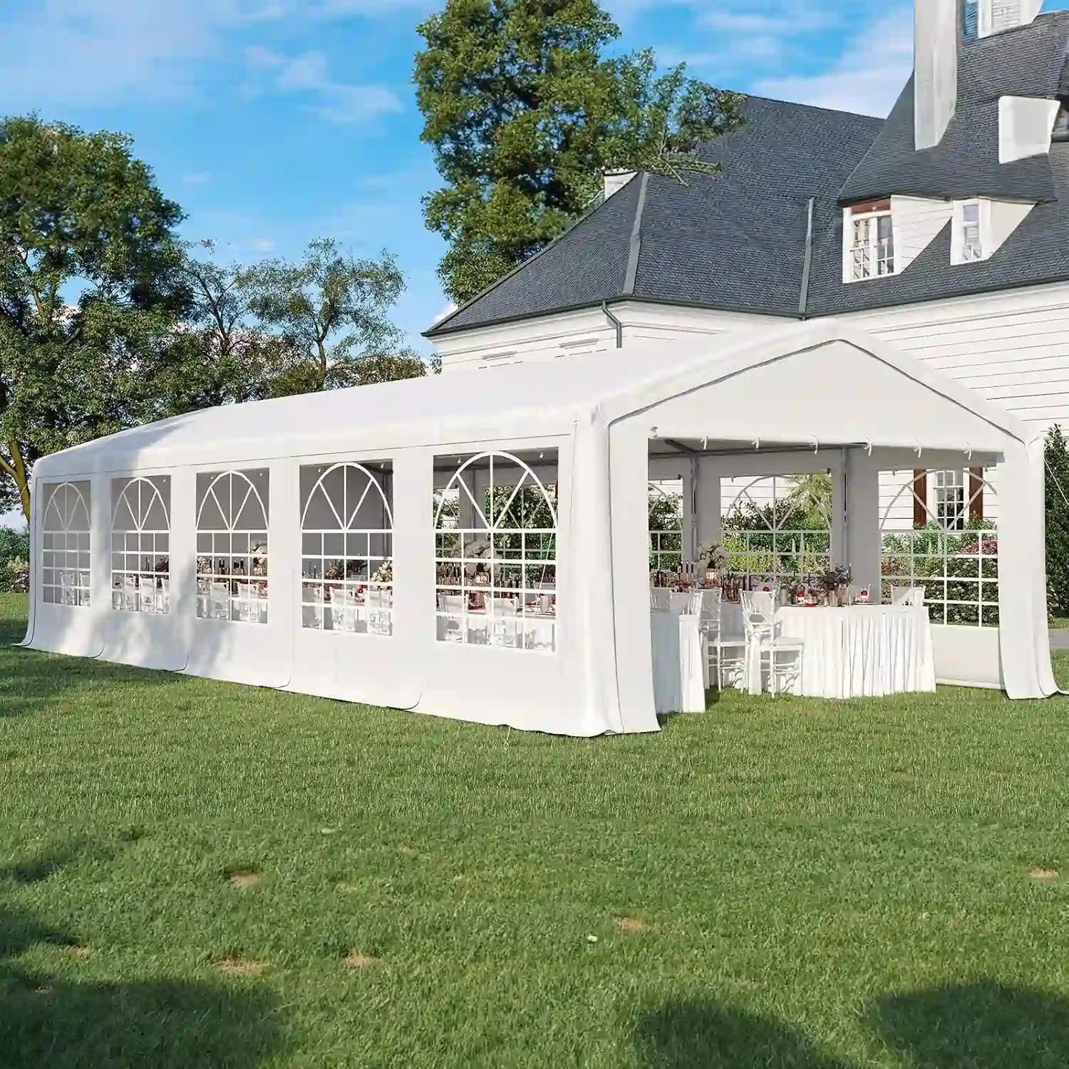16' x 32' White Party Tent - Large Outdoor Wedding Canopy, Backyard Event Shelter for Birthday Parties, Picnics & Gatherings