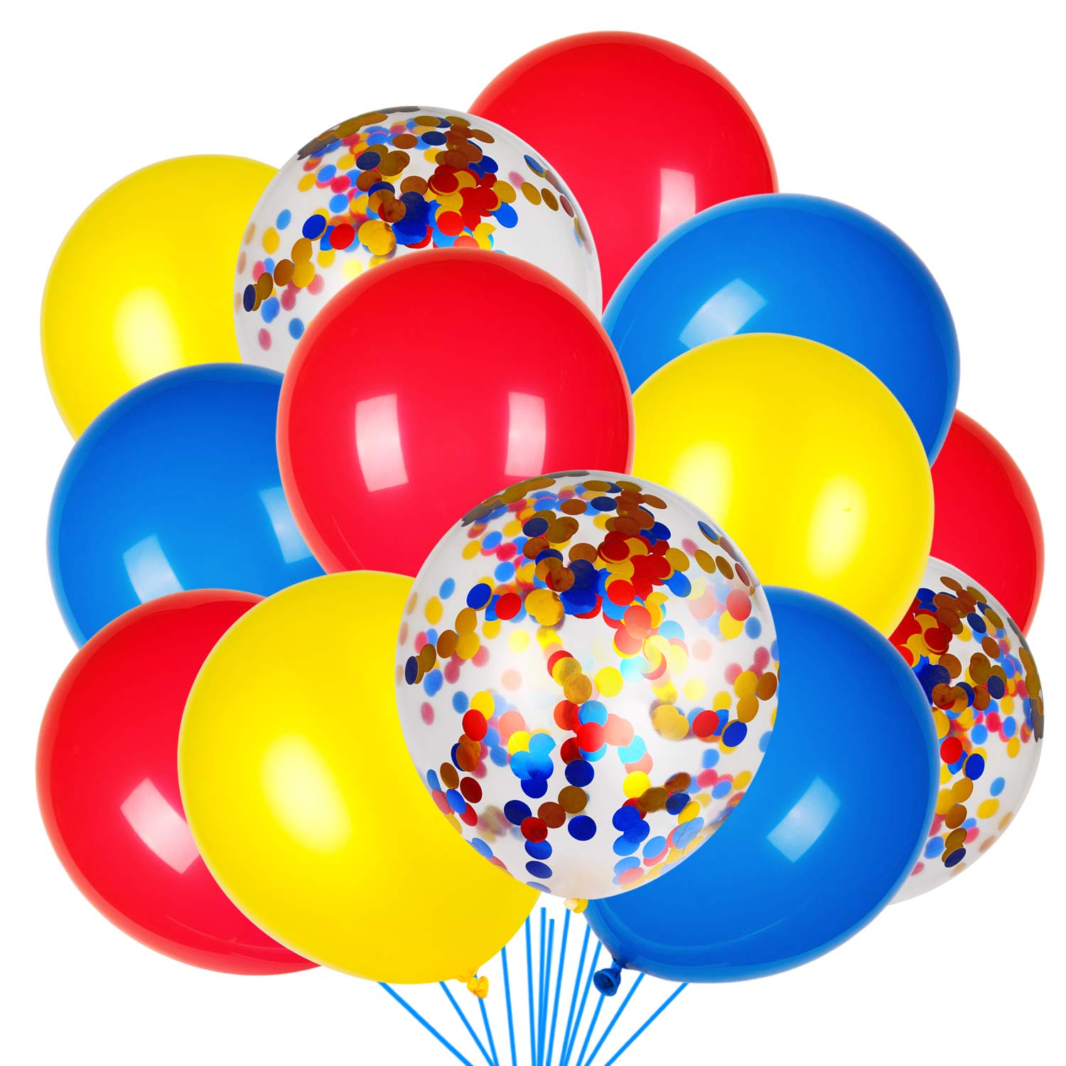 80 Pack Red Yellow Blue Confetti Latex Balloons - Paw Patrol Party Decorations, Carnival Circus Birthday Supplies for Kids, Baby Showers & Festive Events