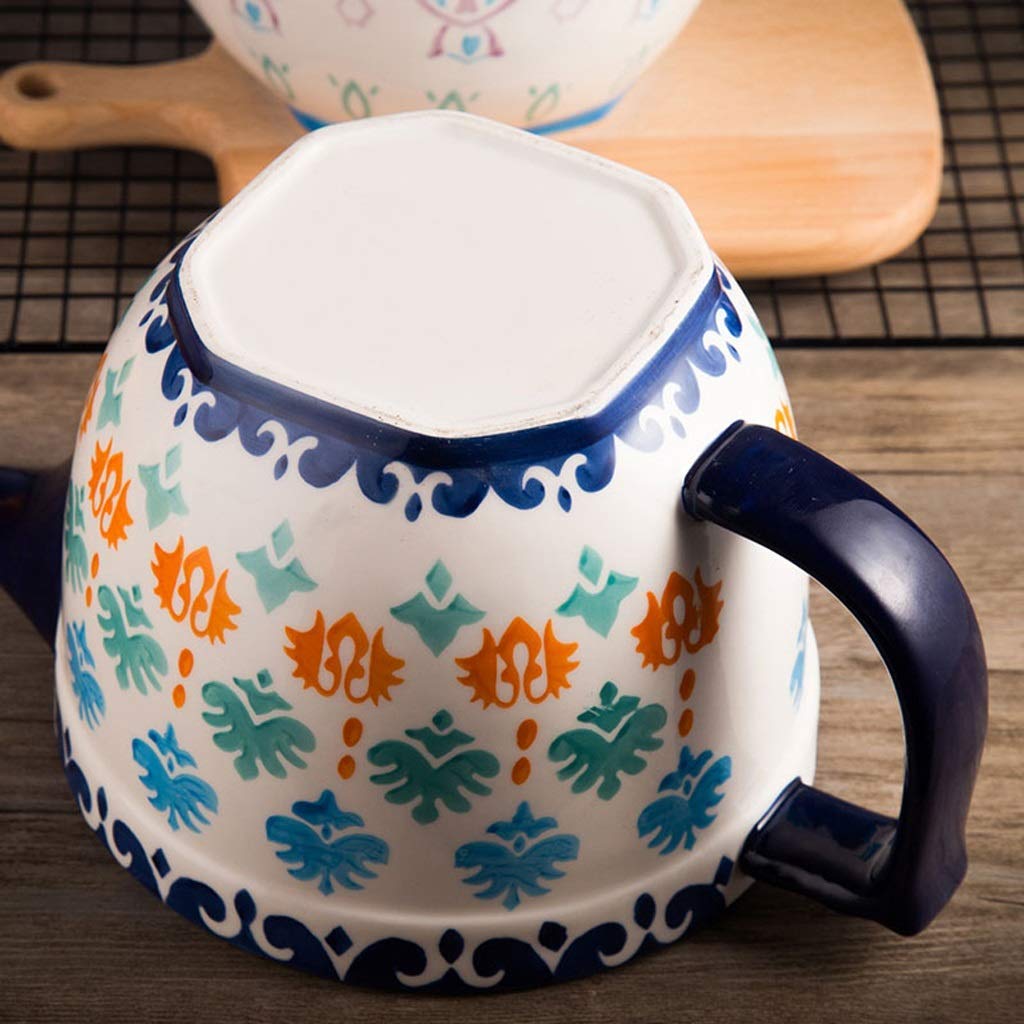 Hand-Painted Ceramic Mixing Bowl Set - 2.1 Qt Large Capacity Batter Bowl, High-Temperature Resistant Appetizer & Dinner Plates for Kitchen Decor & Baking | Perfect for Cookie Dough, Cake Mixing & Food Prep