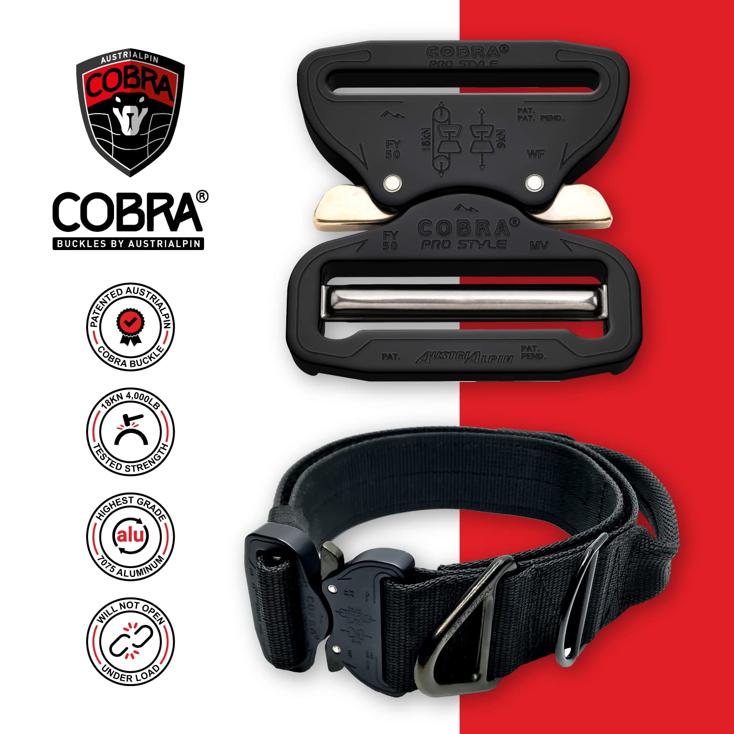 Heavy Duty Cobra Buckle Dog Collar for Large Dogs - K9 & Military Grade - Made in USA (Large Size with Handle, Wolf Gray) - Perfect for Training, Hiking & Outdoor Adventures