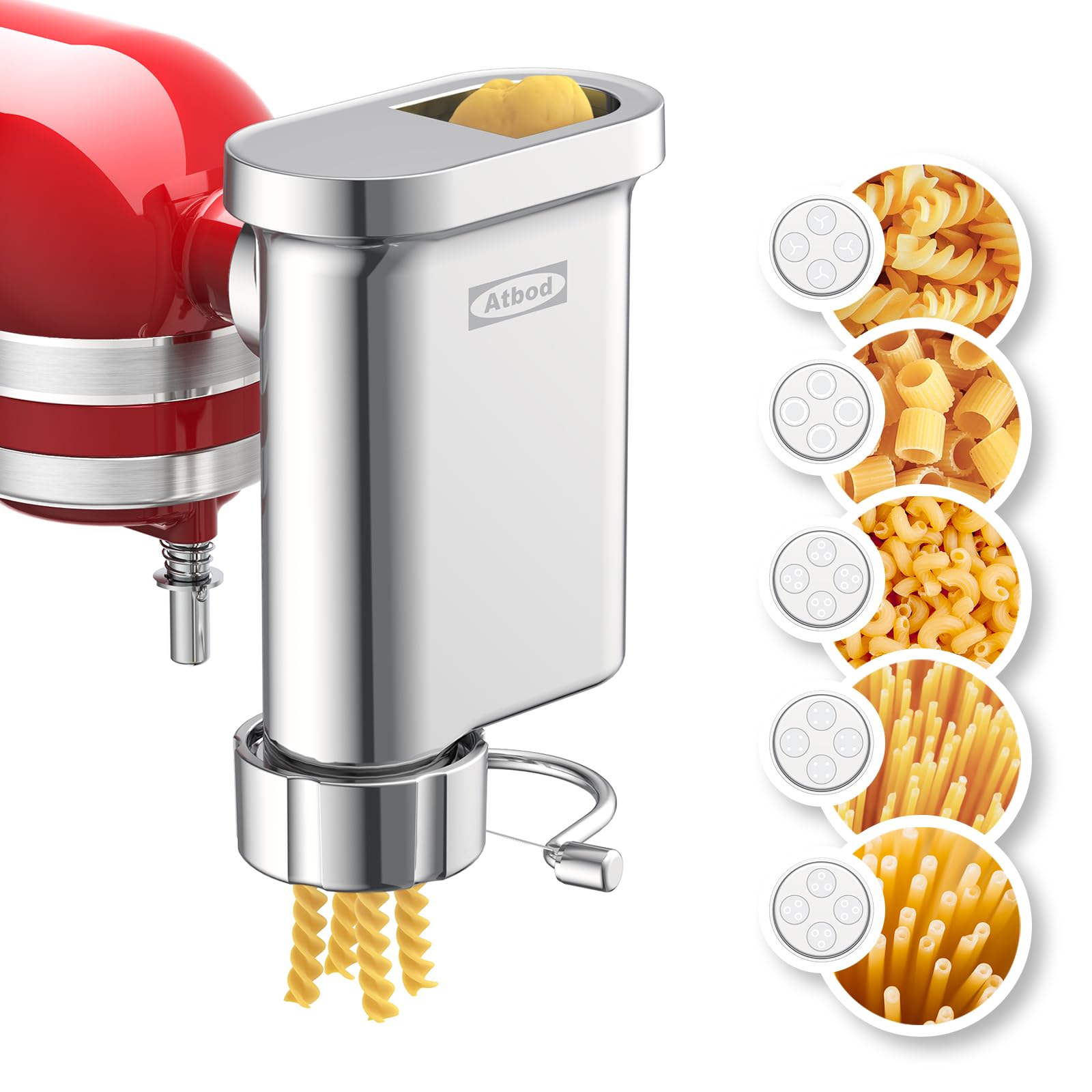 KitchenAid Stand Mixer Pasta Press Attachment - 5 Interchangeable Plates for Spaghetti, Bucatini, Fusilli & Macaroni | Metal Gourmet Pasta Maker for Homemade Italian Pasta | Perfect for Family Dinners & Italian Cuisine Lovers