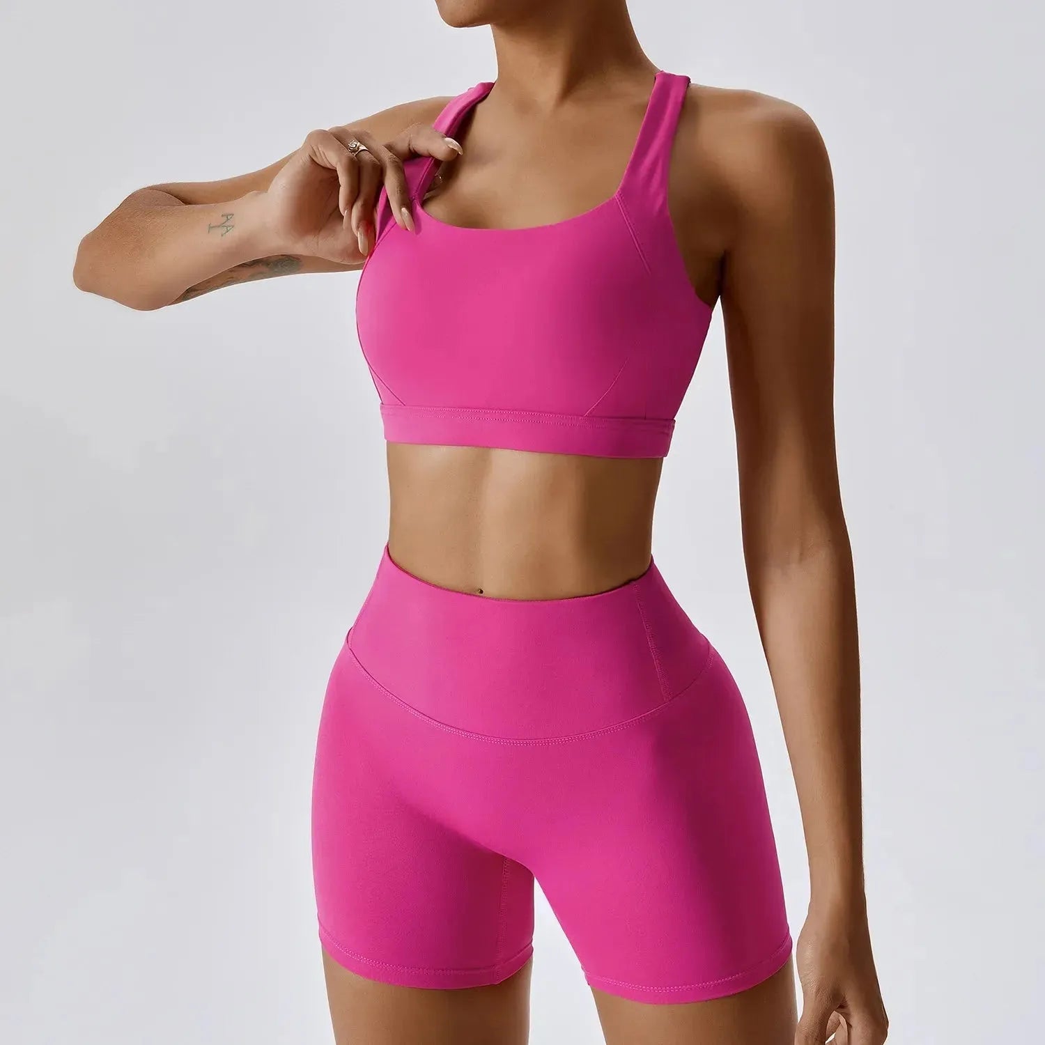 Nude Feeling Yoga Sport Sets for Women - Summer Fitness Workout Clothes with Cross Back Sports Bra & Gym Shorts | Perfect for Yoga, Running, Gym & Outdoor Activities