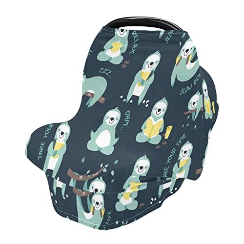 Soft Sloth Baby Car Seat Cover - 360° Stretchable Newborn Infant Car Seat Protector, Nursing Poncho & Breastfeeding Scarf, Universal Stroller Canopy - Perfect for Travel, Shopping & Outdoor Adventures