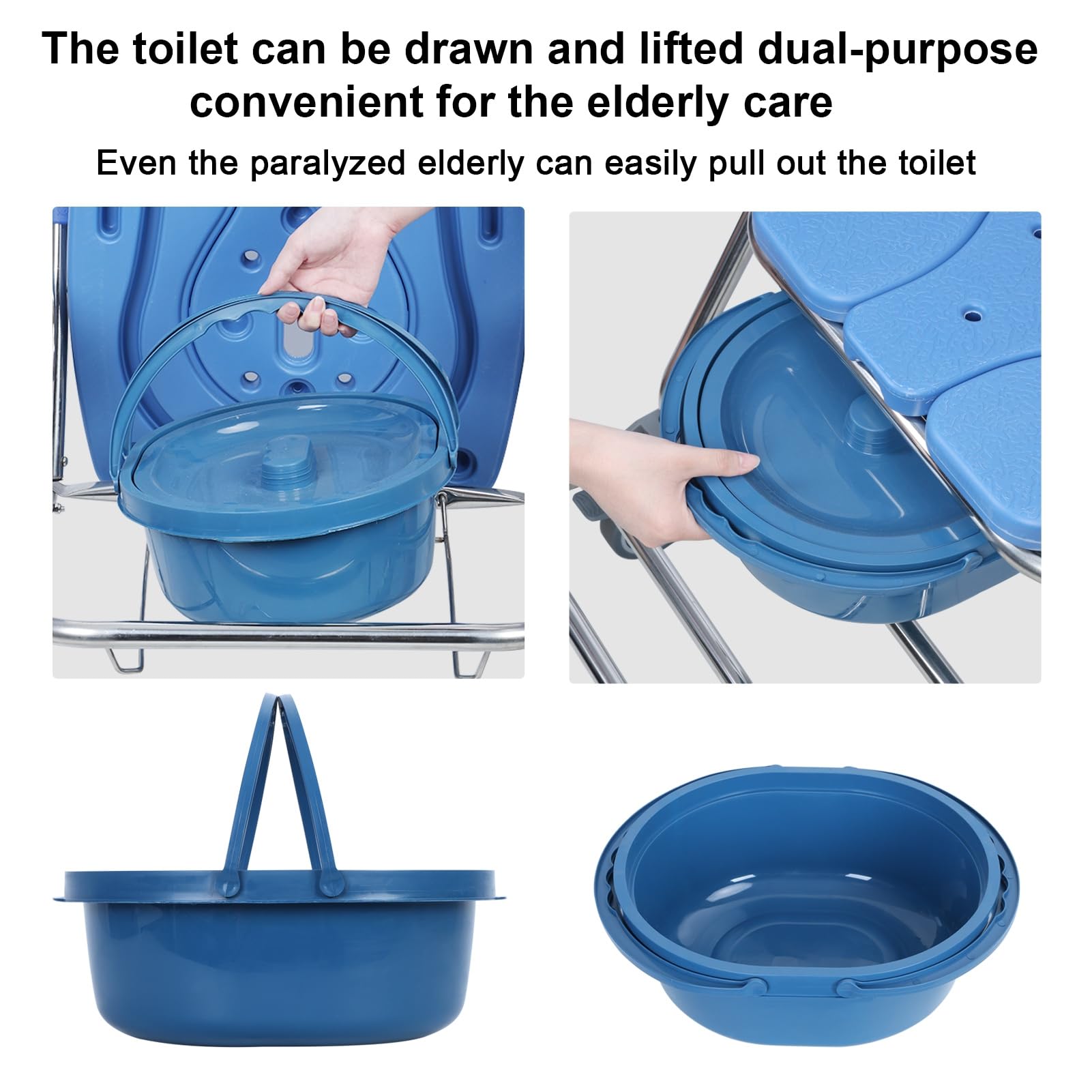 3-in-1 Shower Commode Wheelchair - Foldable Waterproof Rolling Toilet Chair with Armrests & Backrest - Portable Mobility Aid for Elderly & Disabled - Ideal for Bathroom Safety & Home Care Use