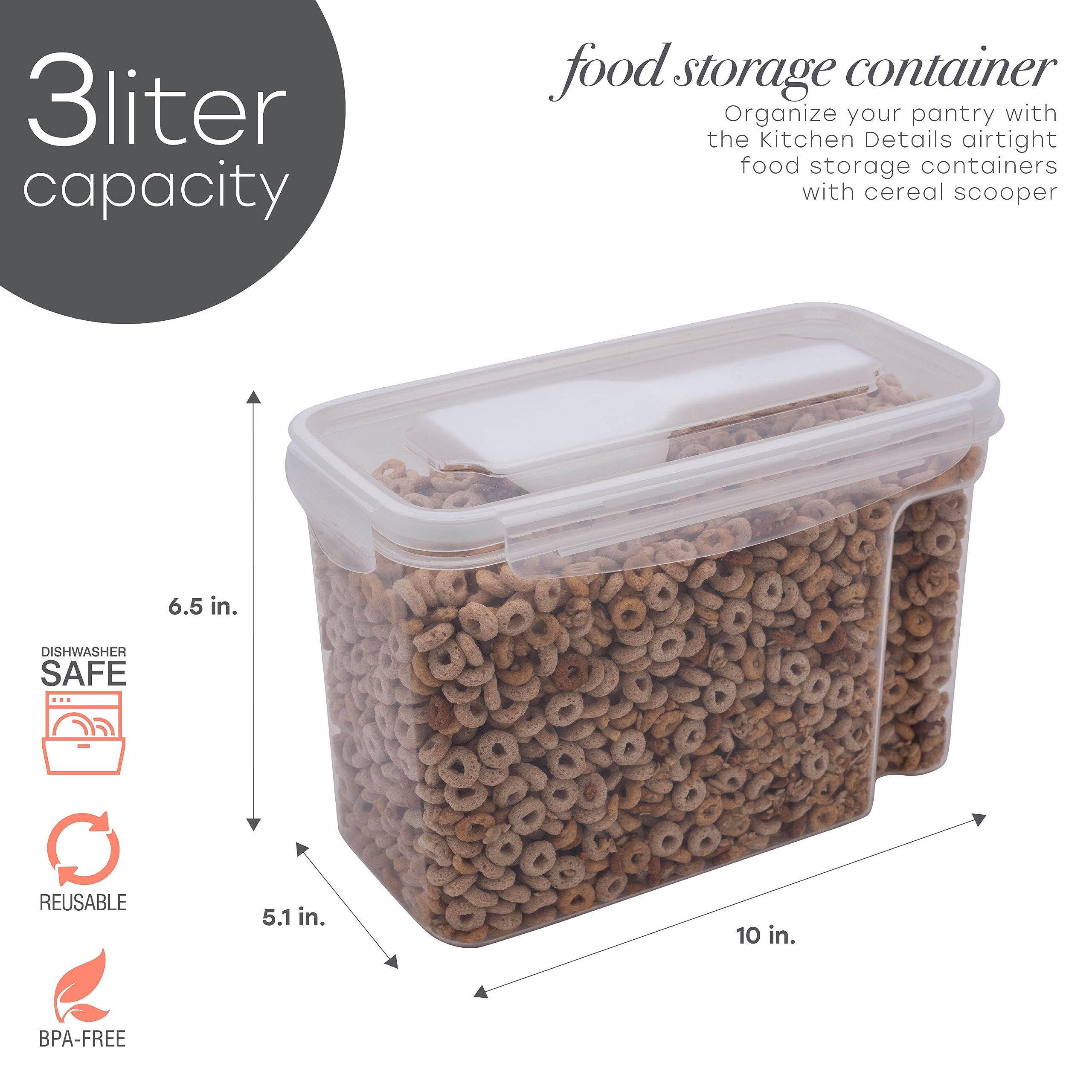 Airtight Medium Cereal Storage Container with Scoop - Clear Food Tin for Kitchen & Pantry Organization | Keeps Cereals Fresh | Ideal for Breakfast, Snacks & Bulk Food Storage