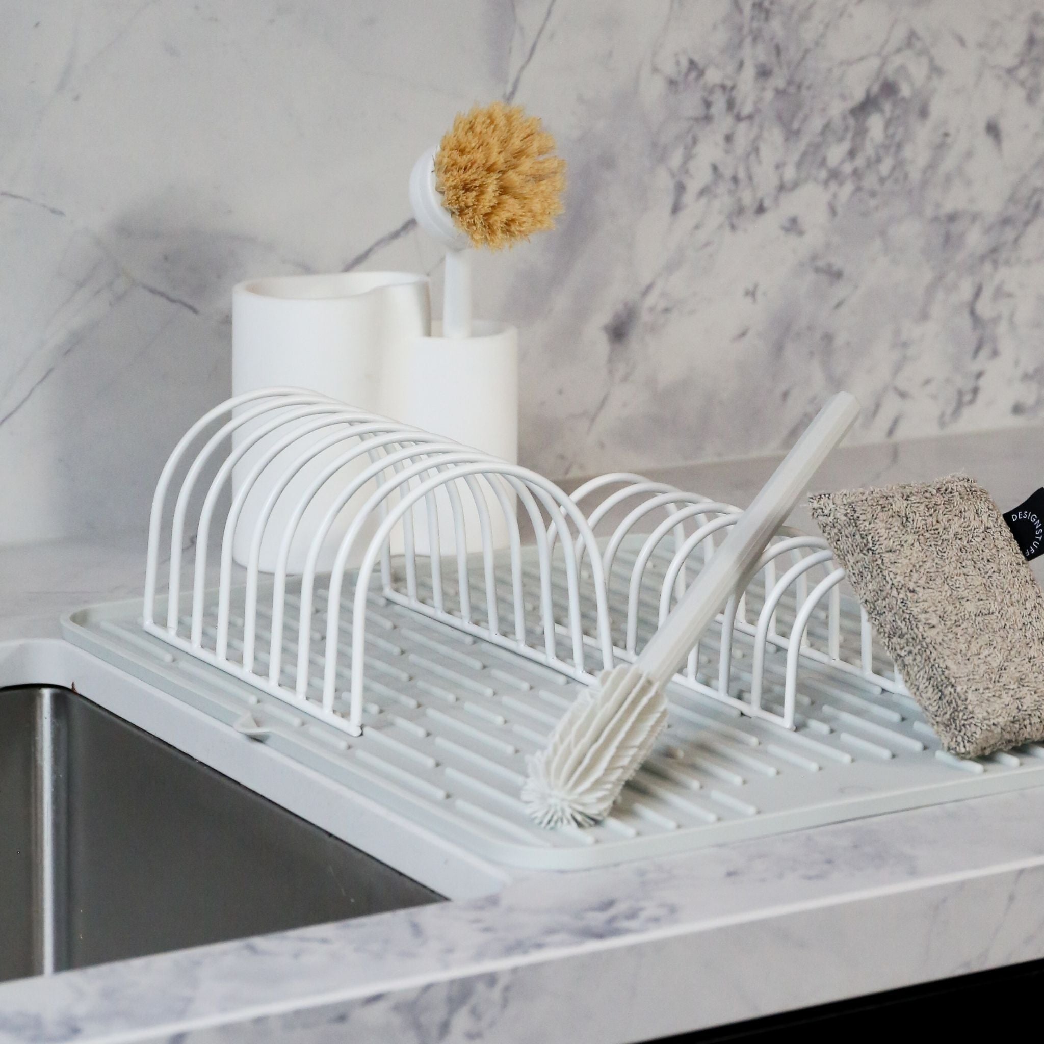 Premium White Dish Drainer Set of 2 - Space Saving Kitchen Organizer for Countertop Drying Rack - Perfect for Small Apartments & Compact Kitchens