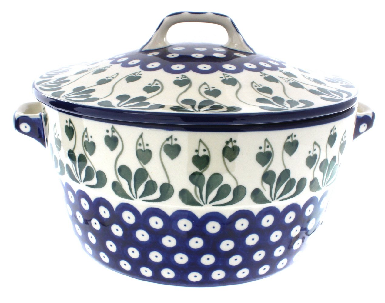 Blue Rose Polish Pottery Alyce Covered Round Baker - Handmade Ceramic Baking Dish for Casseroles, Pies & Bread - Perfect for Oven, Microwave & Dishwasher Safe - Ideal for Holidays, Dinner Parties & Gifting