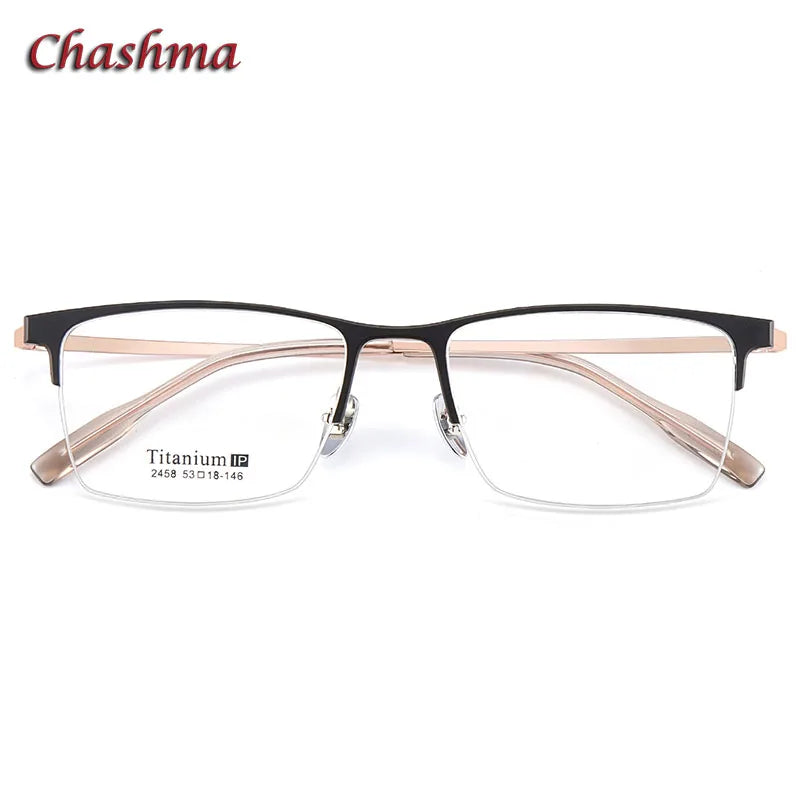 Titanium Square Semi-Rimless Eyeglasses for Men - Lightweight & Durable Frame - Perfect for Reading, Work, and Everyday Use