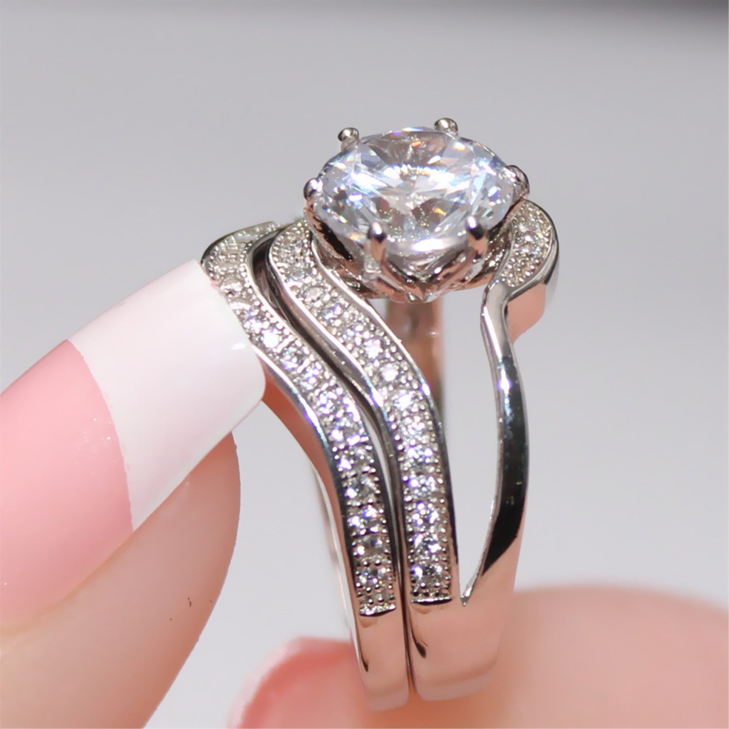 Elegant MABELLA Wedding & Engagement Ring Set - Solitaire Round Cubic Zirconia in Sterling Silver for Women | Perfect for Proposals, Anniversaries & Special Occasions