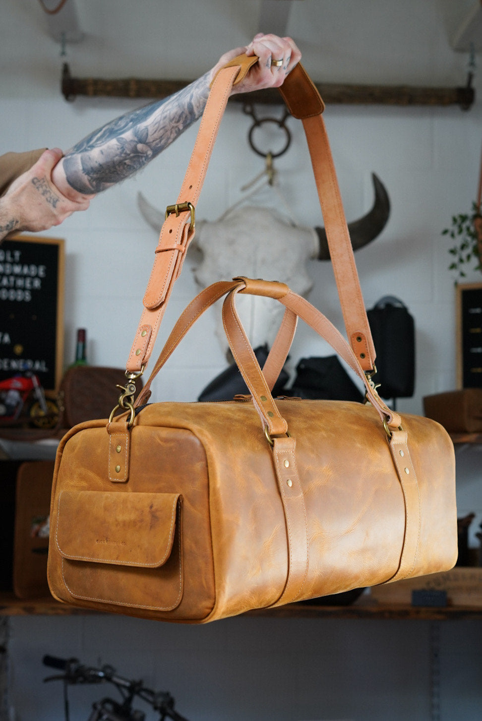 Water Buffalo Tan Leather Weekend Warrior Bag - Durable & Stylish for Travel, Work & Outdoor Adventures