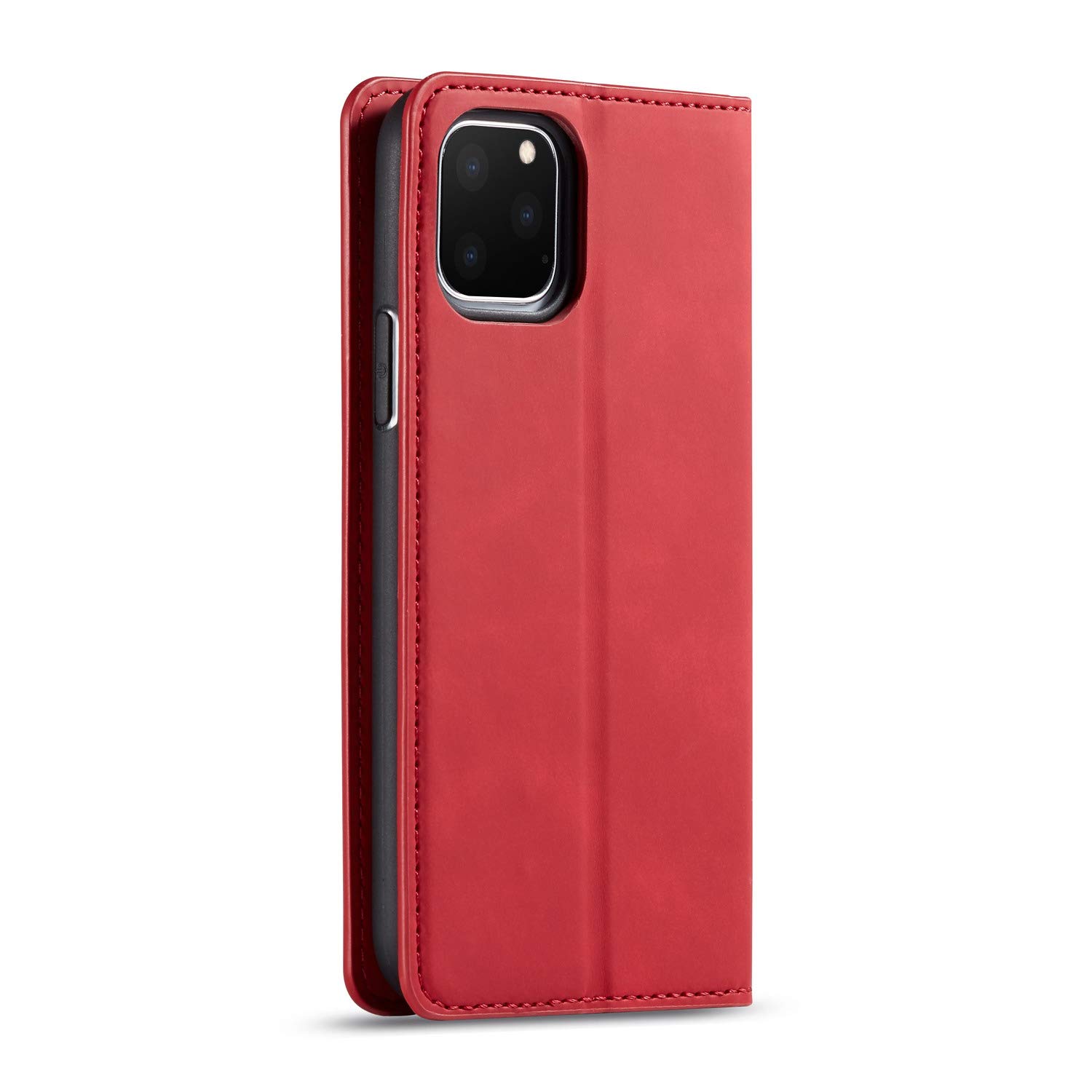 Premium PU Leather Magnetic Flip Wallet Case for iPhone 11 Pro Max (6.5 inch) - Shockproof Card Holder with Kickstand & Hidden Adsorption | Perfect for Business, Travel & Daily Use (Red, 2019 Model)