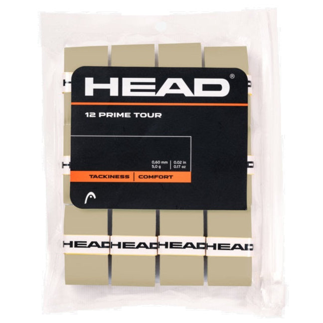 Head Prime Tour Overgrip 12 Pack (Grey) - Premium Tennis Grip Tape for Enhanced Comfort & Sweat Absorption - Perfect for Tennis, Badminton & Racquetball Players