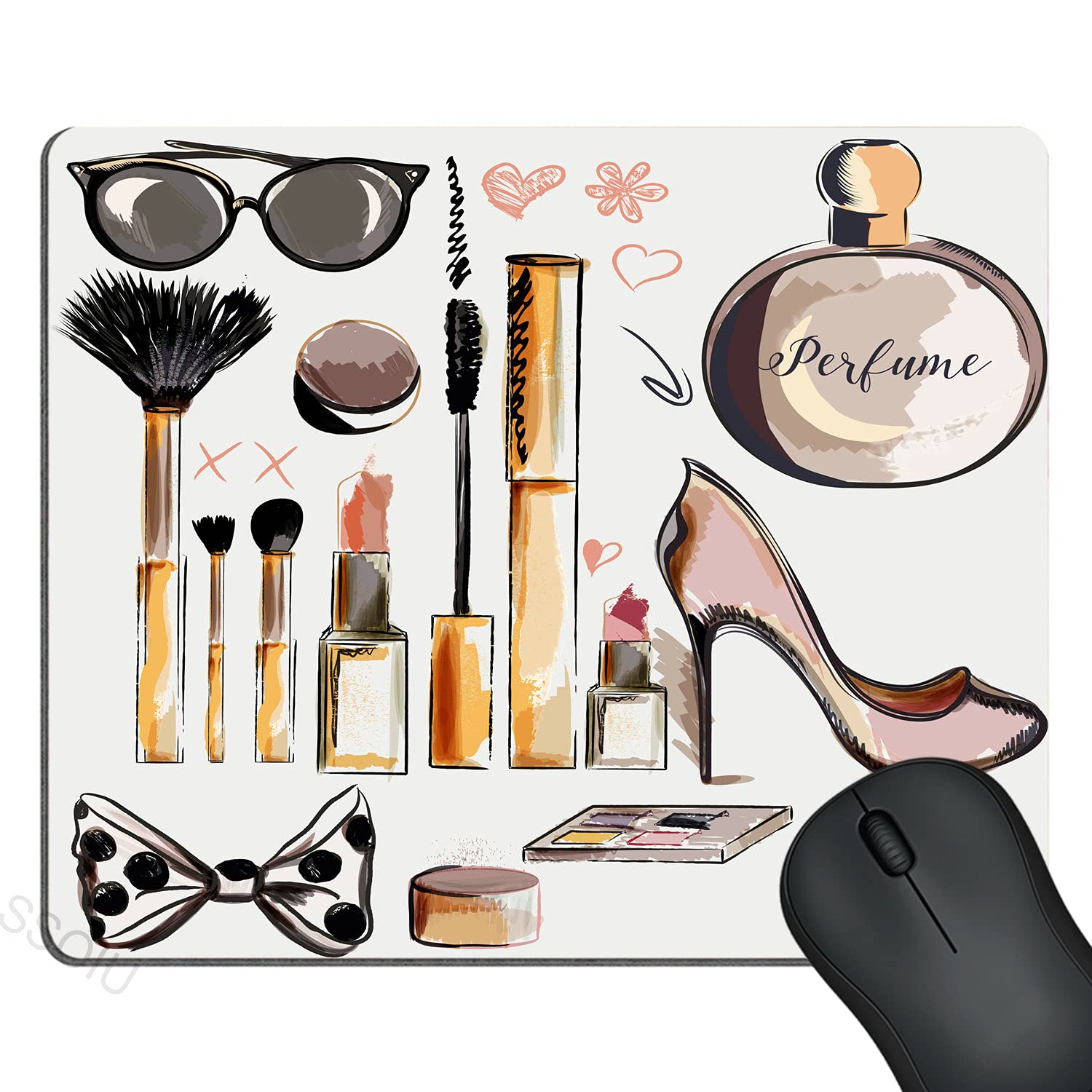 Aesthetic Makeup Mouse Pad - Cute Office Desk Accessories for Women & MUA - 9.5x7.9 Inch (240x200mm) Non-Slip Mousepad - Perfect Gift for Cosmetologists, Beauty Lovers & Office Workers - Great for Makeup Studios, Home Office & Vanity Setups