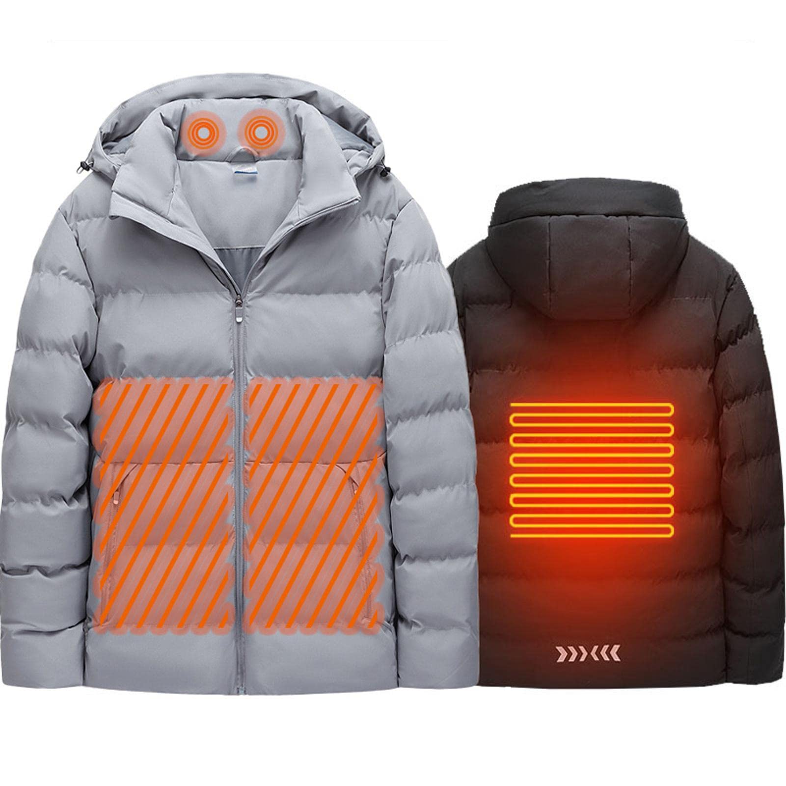Dazlii Electric Heated Jacket for Men & Women - USB Rechargeable Winter Heated Coat with Hood - Warm Down Cotton Jacket for Outdoor Activities, Camping, Hiking & Cold Weather