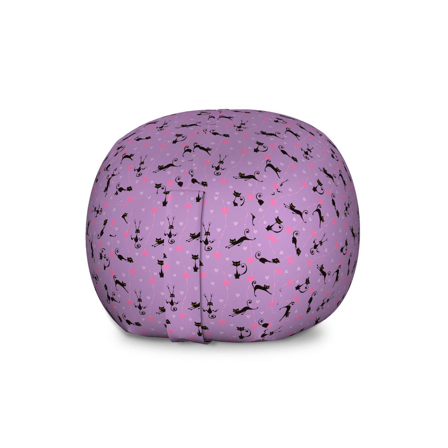 Ambesonne Large Washable Toy Storage Bag Chair - Purple Unlucky Black Cat with Heart Design, Stuffed Animal Organizer for Kids Room (Lavender Pink Black) | Perfect for Valentine's Day Gifts, Nursery Organization & Playroom Decor
