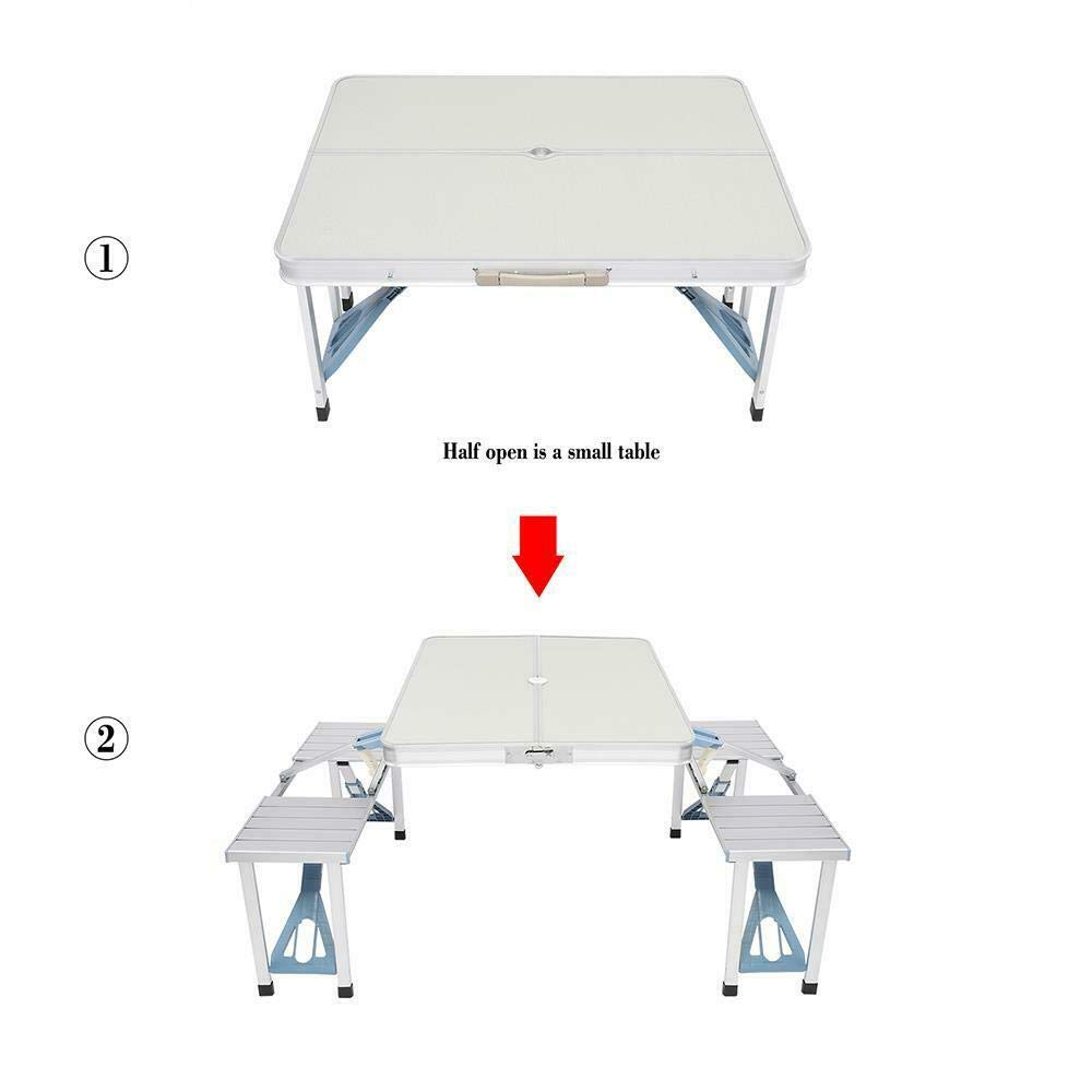 Portable Aluminum Folding Camping Picnic Table Set with 4 Bench Chairs - Lightweight Outdoor Dining for Camping, Backyard, Beach & Tailgating