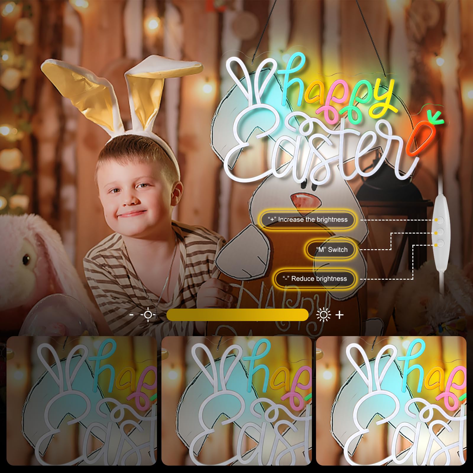 Happy Easter LED Neon Sign - Dimmable Wall & Yard Decor for Spring, Easter Party & Lawn Decoration (17x11in) - Perfect for Indoor & Outdoor Easter Celebrations