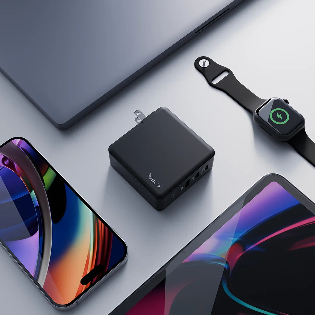 Volta Giga 100W USB C GaN Fast Charger - 3 Port Compact Wall Charger for MacBook, iPhone, Samsung Galaxy & More | Perfect for Travel, Office & Home Use