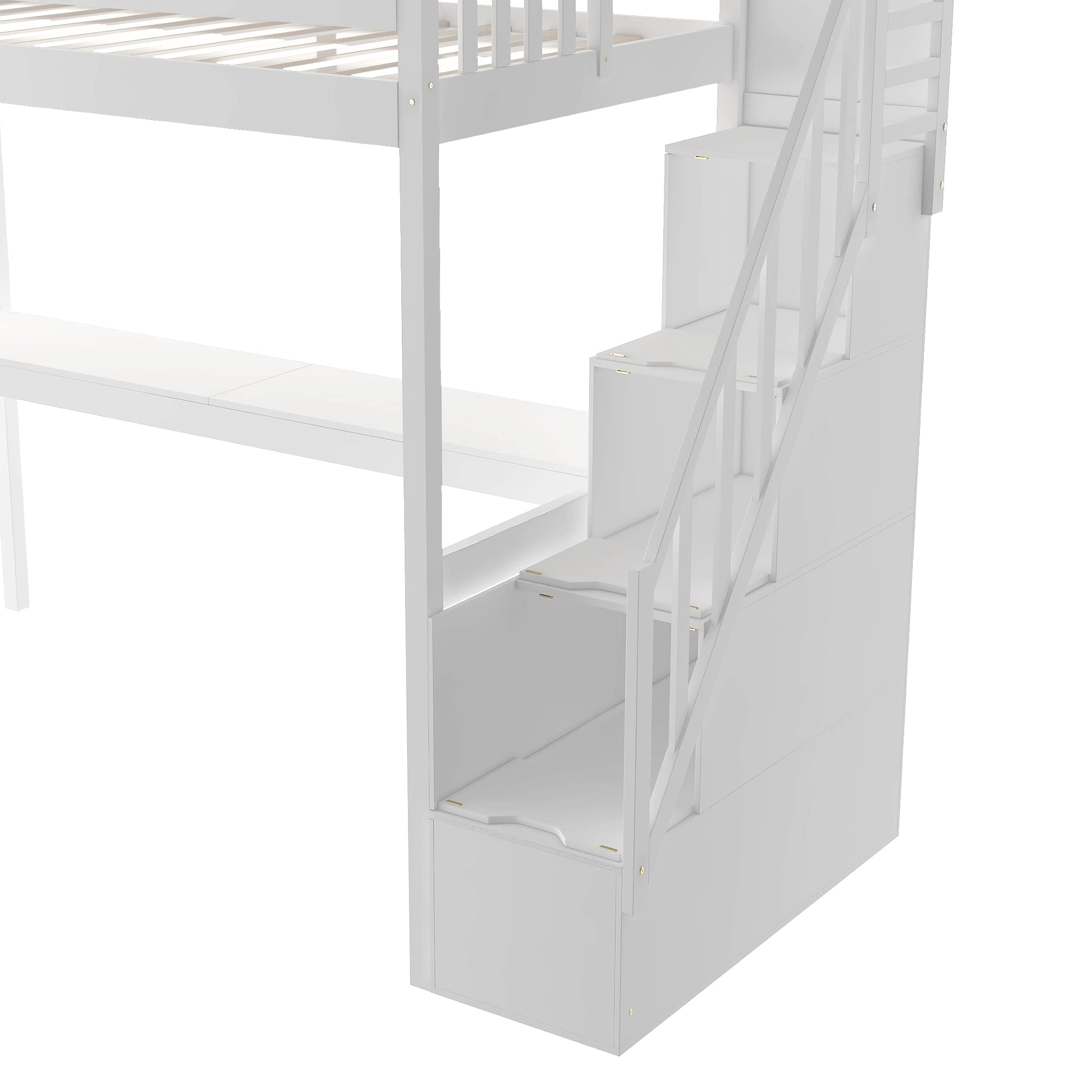Merax Twin Size Loft Bed with Staircase, Built-in Desk & Safety Guardrails - No Box Spring Needed, White - Perfect for Kids Bedrooms, Small Spaces & Dorm Rooms