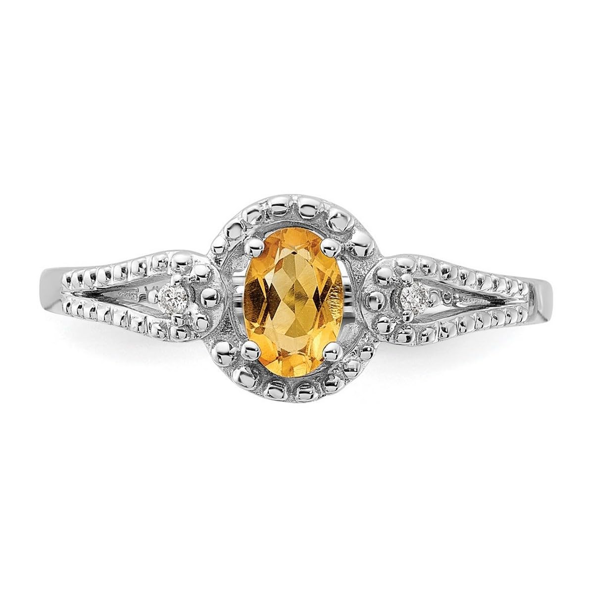 925 Sterling Silver Polished Citrine & Diamond Ring for Women | Elegant Dainty Jewelry for Engagement, Anniversary & Special Occasions | JewelryWeb