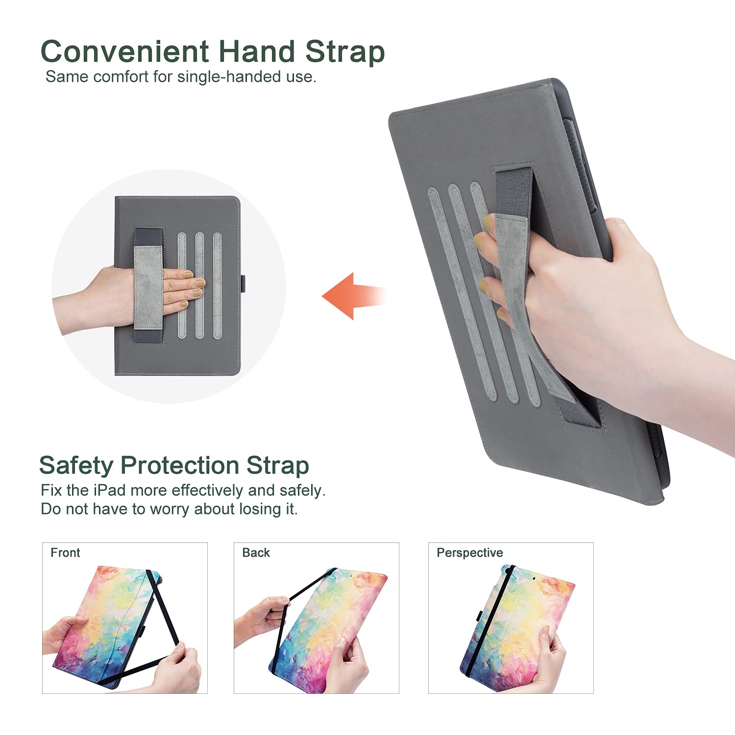 Premium iPad 9th/8th/7th Gen Case (10.2 Inch) with Pencil Holder, Hand Strap & Anti-Skid Design - Multi-Angle Stand, Auto Wake/Sleep - Abstract Oil Painting Style for Kids - Perfect for School, Travel & Home Use (2021/2020/2019 Models)