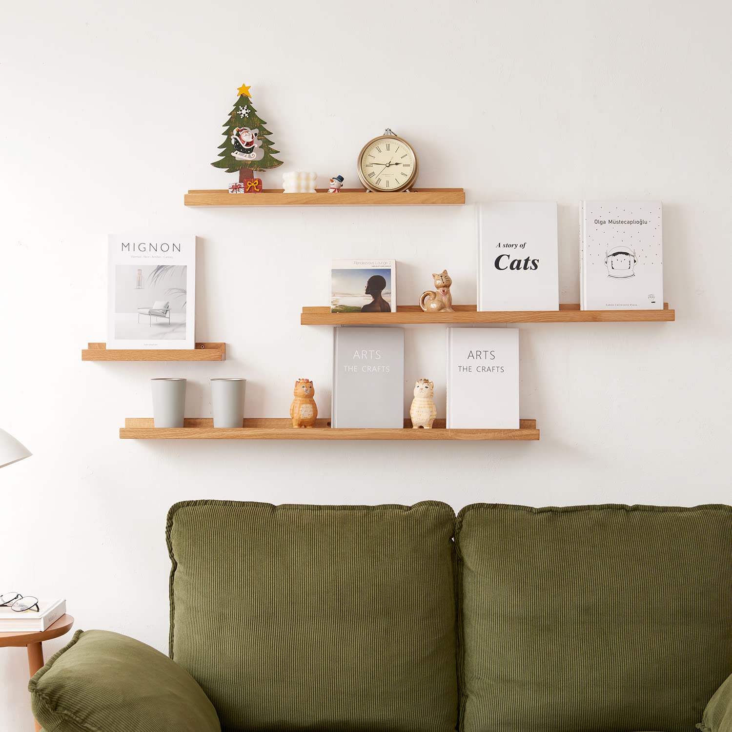 Natural Oak Wood Floating Shelves - 12 Inch Wall Shelf with 6