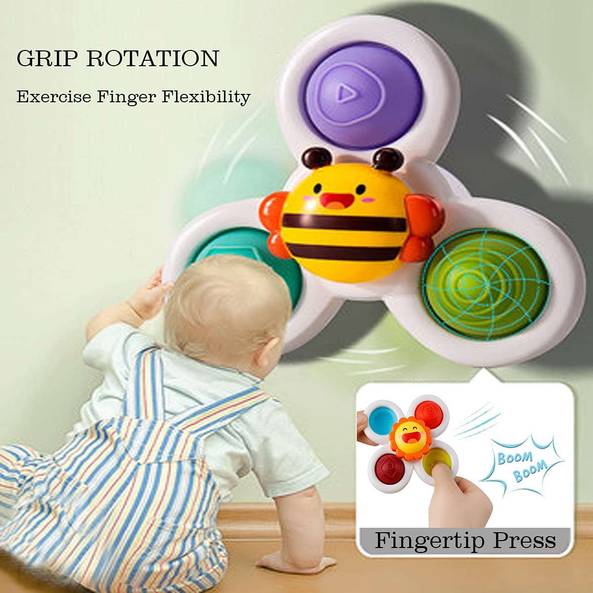 3PCS Suction Cup Spinner Bath Toys for Toddlers 1-3 Years Old - Sensory Spin Top Baby Toys for Bathtime Fun & Early Learning Development (Classic) - Perfect for Bath Play, Sensory Exploration & Motor Skills Training