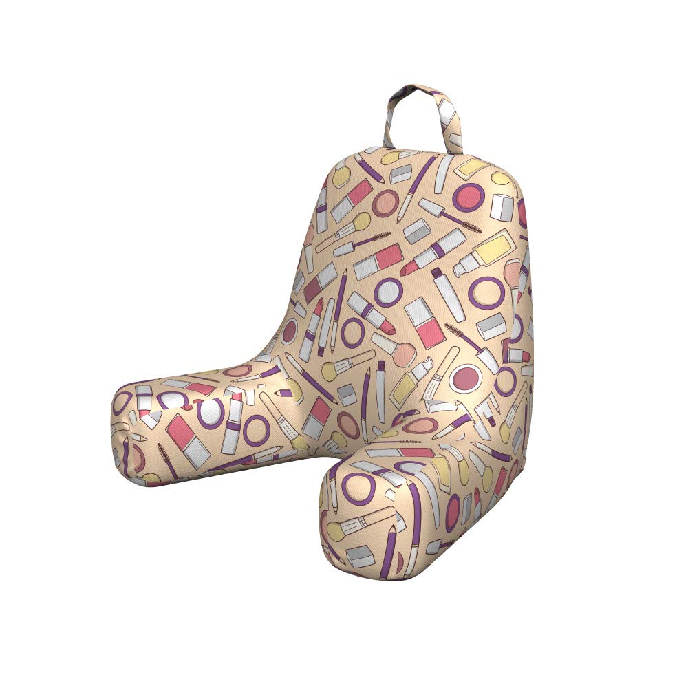 Ambesonne Fashion Reading Pillow Cover - Soft Fabric Makeup & Beauty Print (Lipstick, Rouge, Mascara, Nail Polish Design) - Unstuffed Bed Rest Case - Small Size in Pale Peach & Multicolor - Perfect for Reading, Lounging & Home Decor