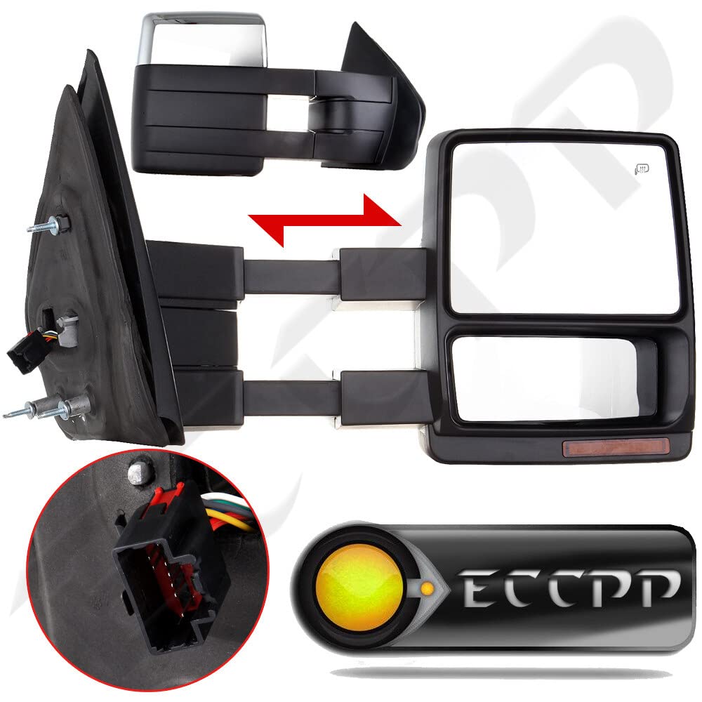 ECCPP Power Heated Towing Mirrors with LED Turn Signal & Puddle Lamp - Compatible with 2007-2014 Ford F150 Pickup Truck - Chrome Replacement Side Mirrors for Enhanced Visibility & Safety While Towing Trailers or Large Loads