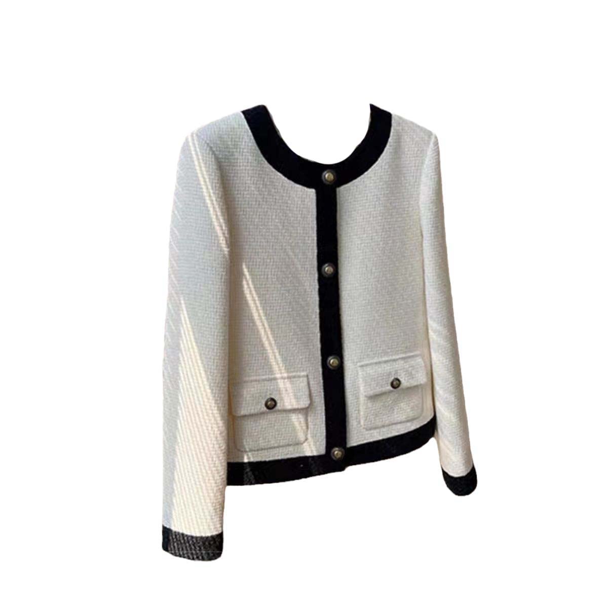 Elegant Spring Tweed Jacket for Women - Stylish Short Suit with Contrast Color Pockets & 3D Design | Perfect for Office Wear, Dating & Spring Outfits
