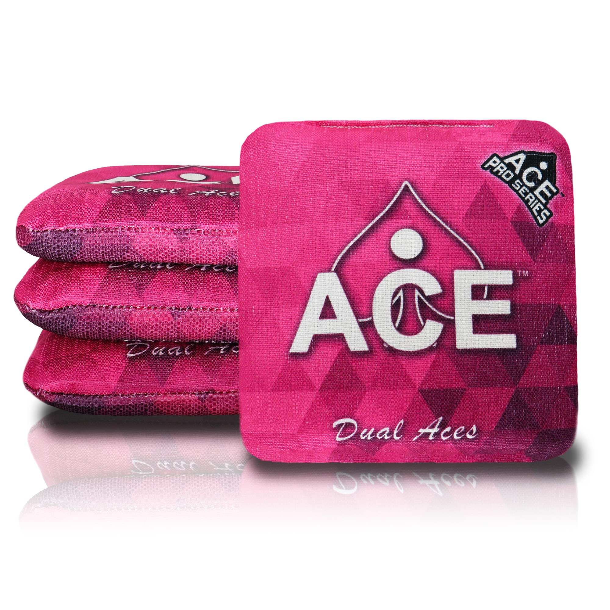 Premium Cornhole Bags Set of 4 - Dual Aces Pro Stamped All-Weather Waterproof Bean Bags (Pink) | 7/8 Speed for Professional Tournament Play | Perfect for Backyard Parties, Tailgating & Outdoor Games