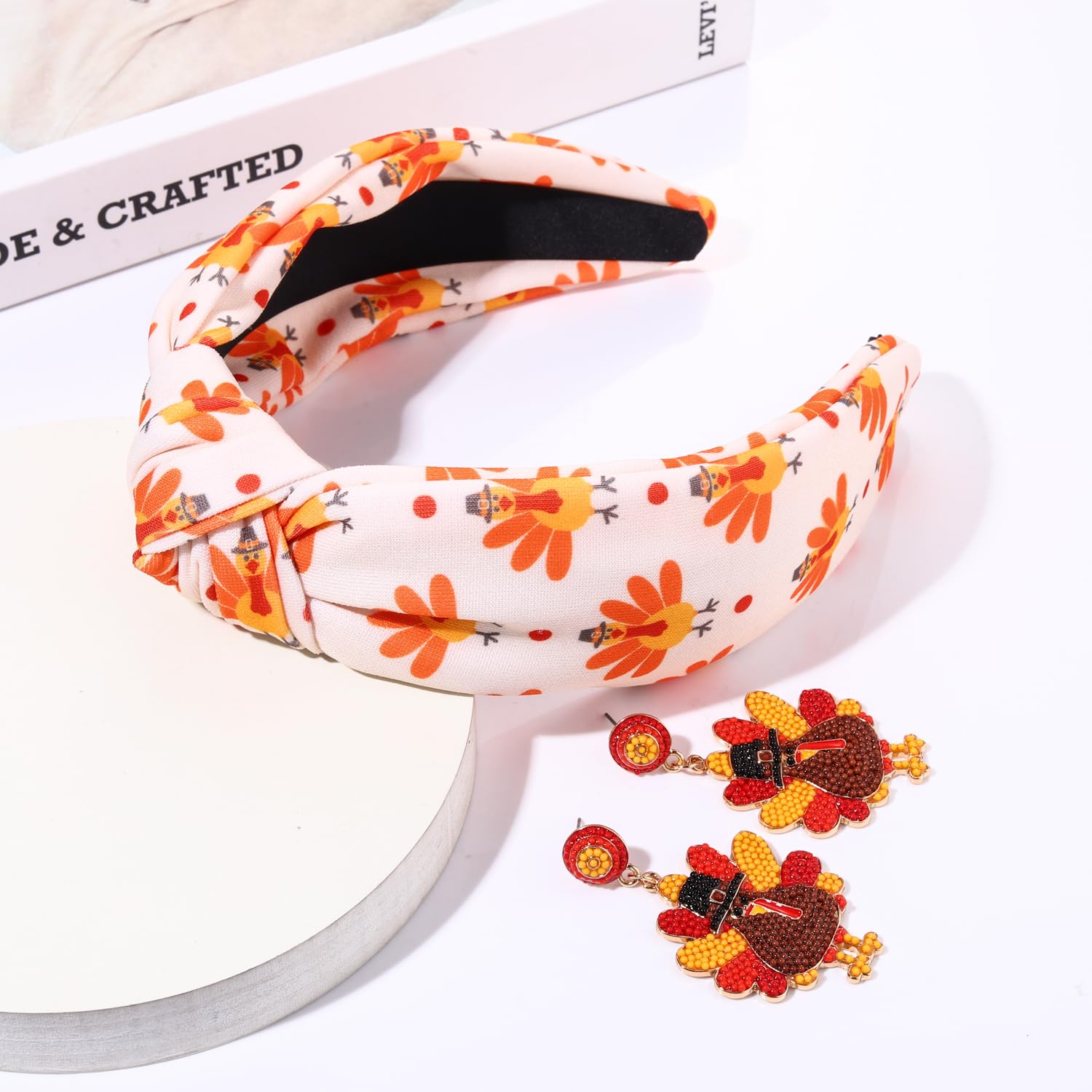 YAHPERN Halloween Headband for Women - Pumpkin & Candy Corn Spooky Hair Accessory with Jeweled Knot, Perfect for Halloween Parties, Thanksgiving, and Holiday Festivities (Thanksgiving Turkey 1)