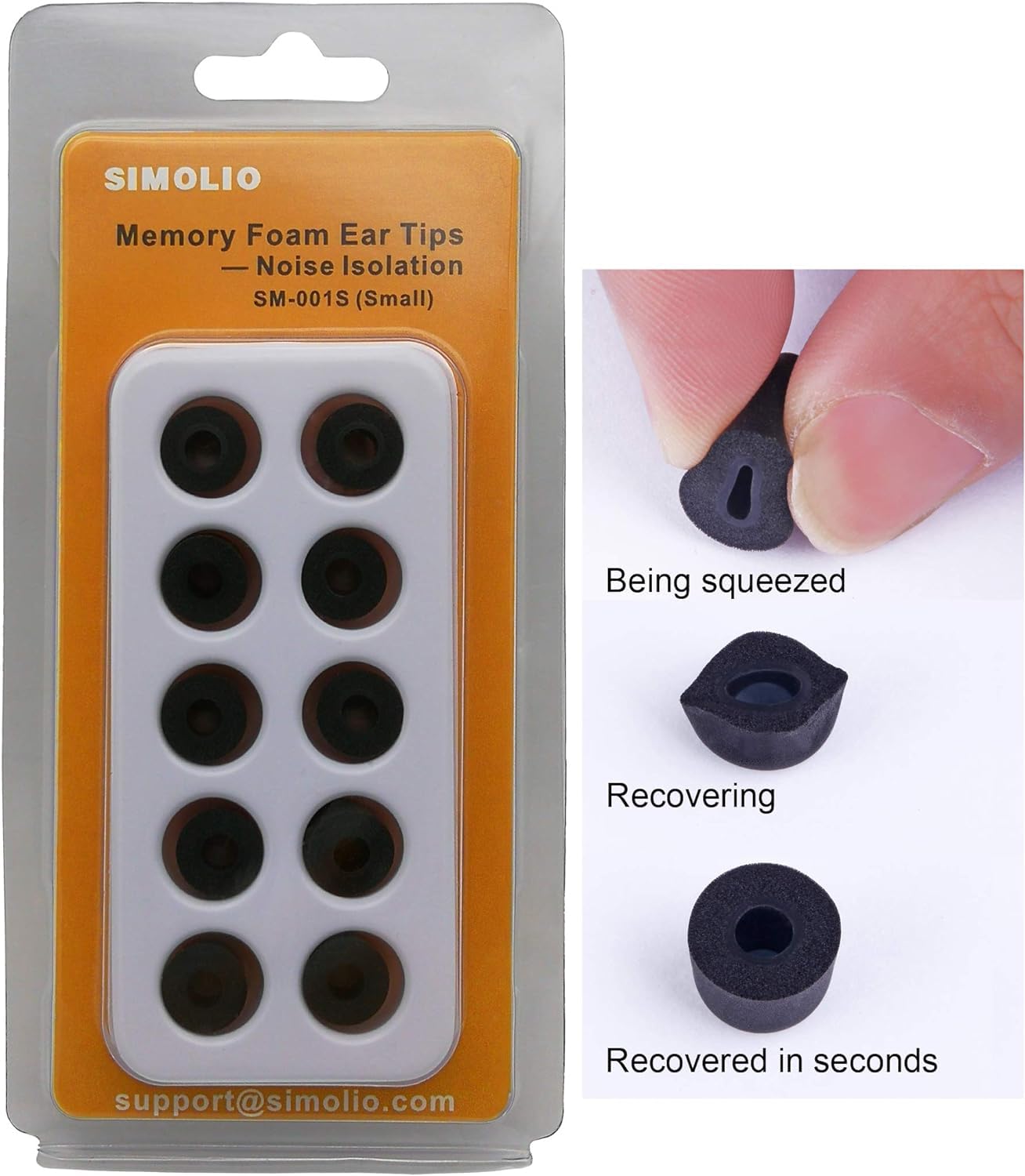 SIMOLIO Wireless TV Headphone Replacement Ear Tips - Noise Isolating Memory Foam Earbuds for Under-Chin Headsets, Soft Comfort Ear Cushions (5 Pairs, Small Size, Black) - Perfect for Watching TV, Gaming & Home Theater Use Without Disturbing Others