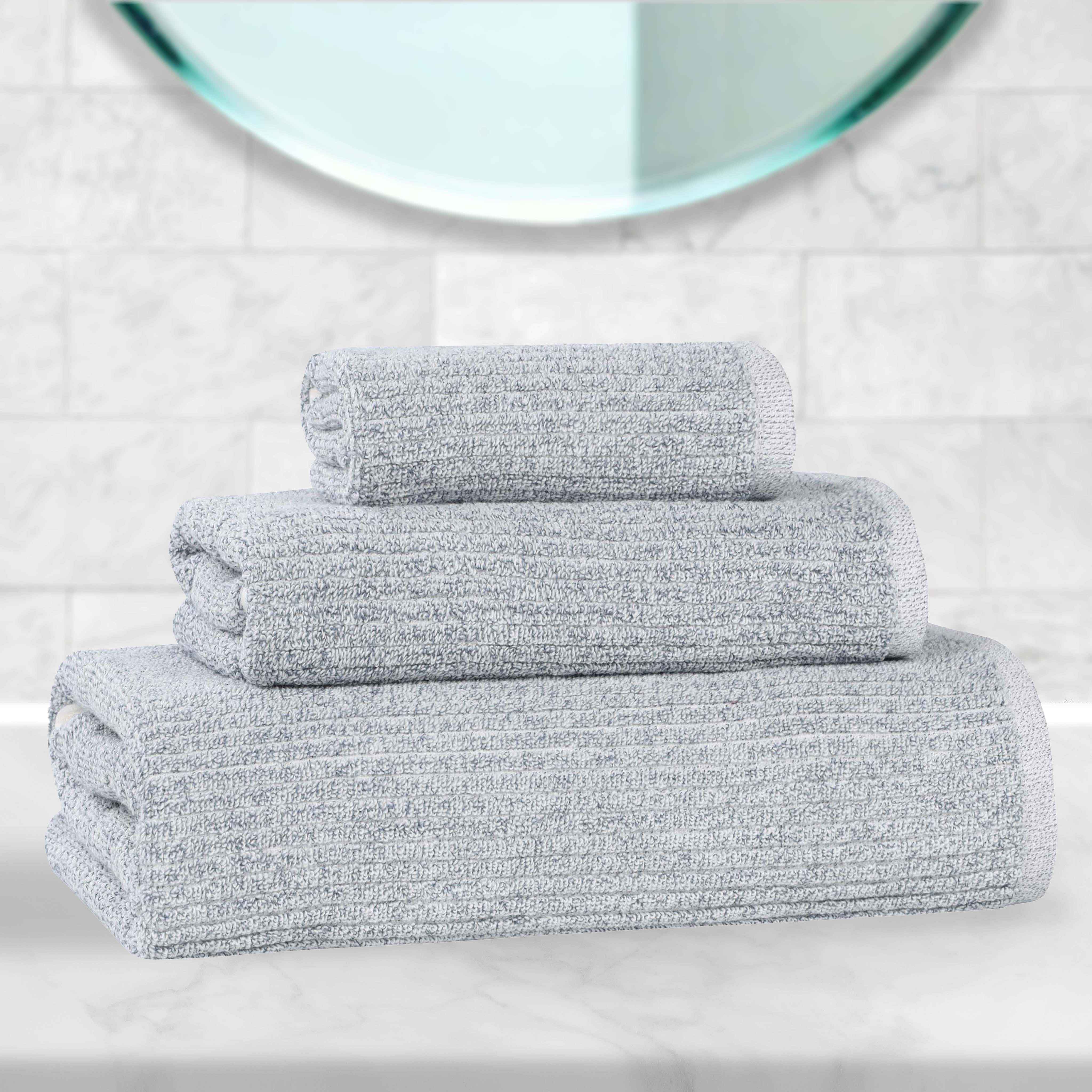 Premium 3-Piece Cotton Blend Ribbed Towel Set - Soft, Absorbent & Quick-Drying Bath Towels for Spa, Gym & Luxury Home Use