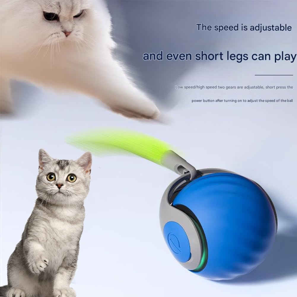 Speedy Tail 2.0 Automatic Interactive Cat Toy Ball - Motion Activated Rolling Ball with USB Rechargeable Smart Tail - Orange & Blue - Perfect for Indoor Play & Exercise