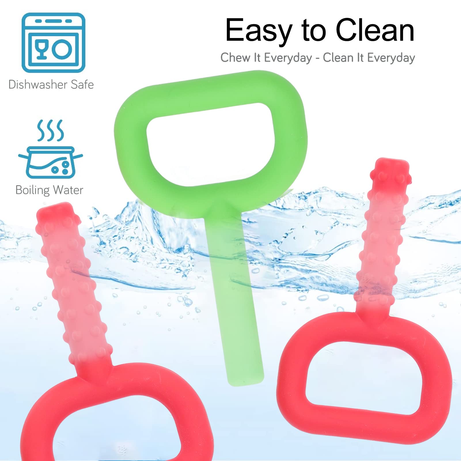 2Pcs Handheld Chew Toys for Kids - D-Shaped Silicone Sensory Teething Toys for Autism, ADHD & Anxiety Relief - BPA-Free Chewable Necklace for Oral Stimulation & Stress Relief - Perfect for School, Travel & Sensory Therapy